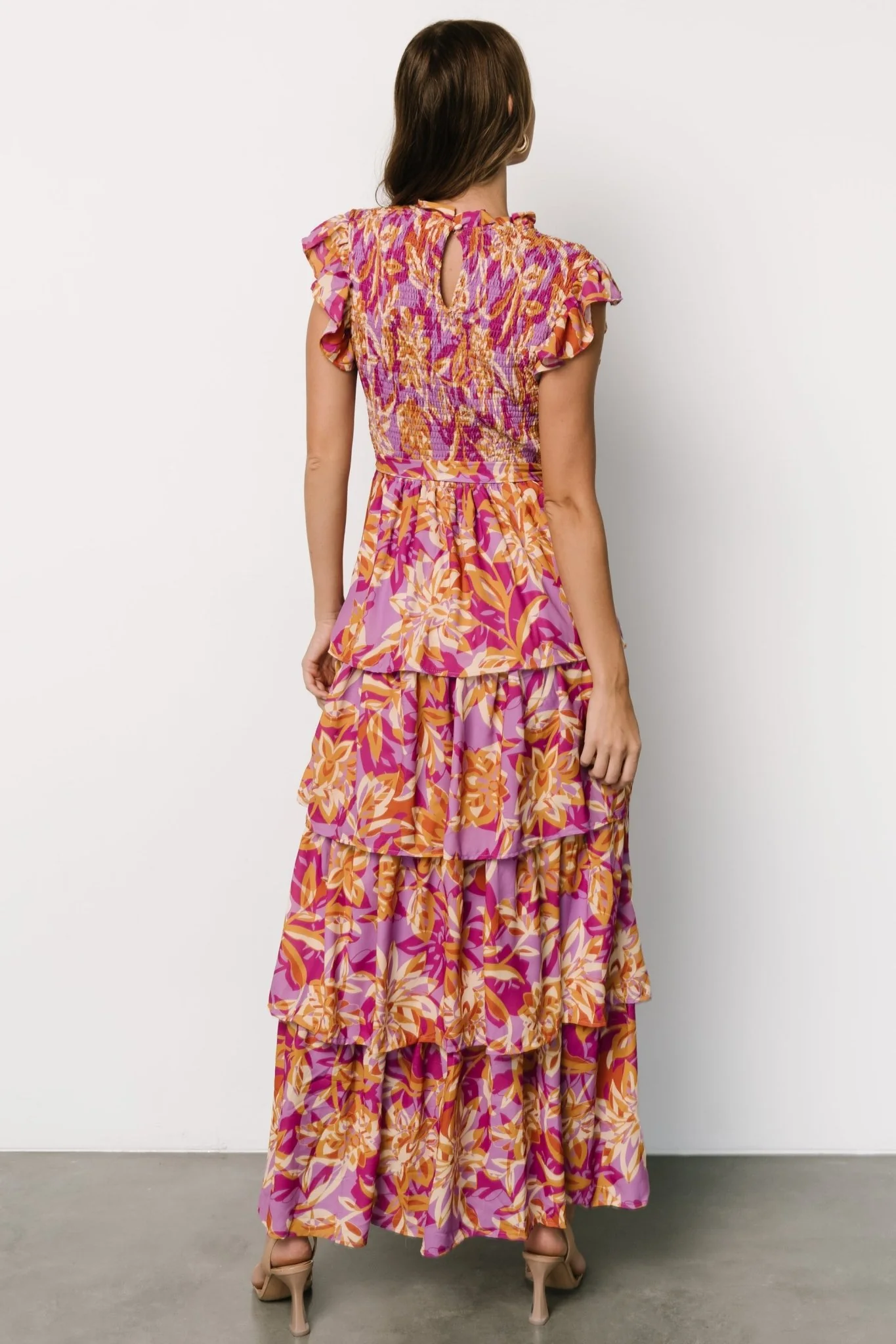 Mya Smocked Maxi Dress | Orchid + Gold Print