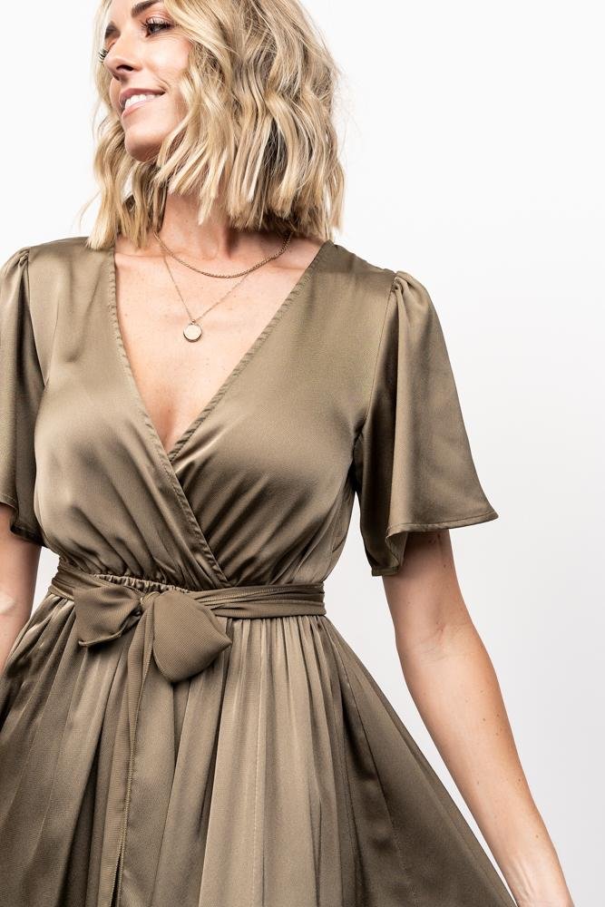 Sicily Satin Maxi Dress | Olive