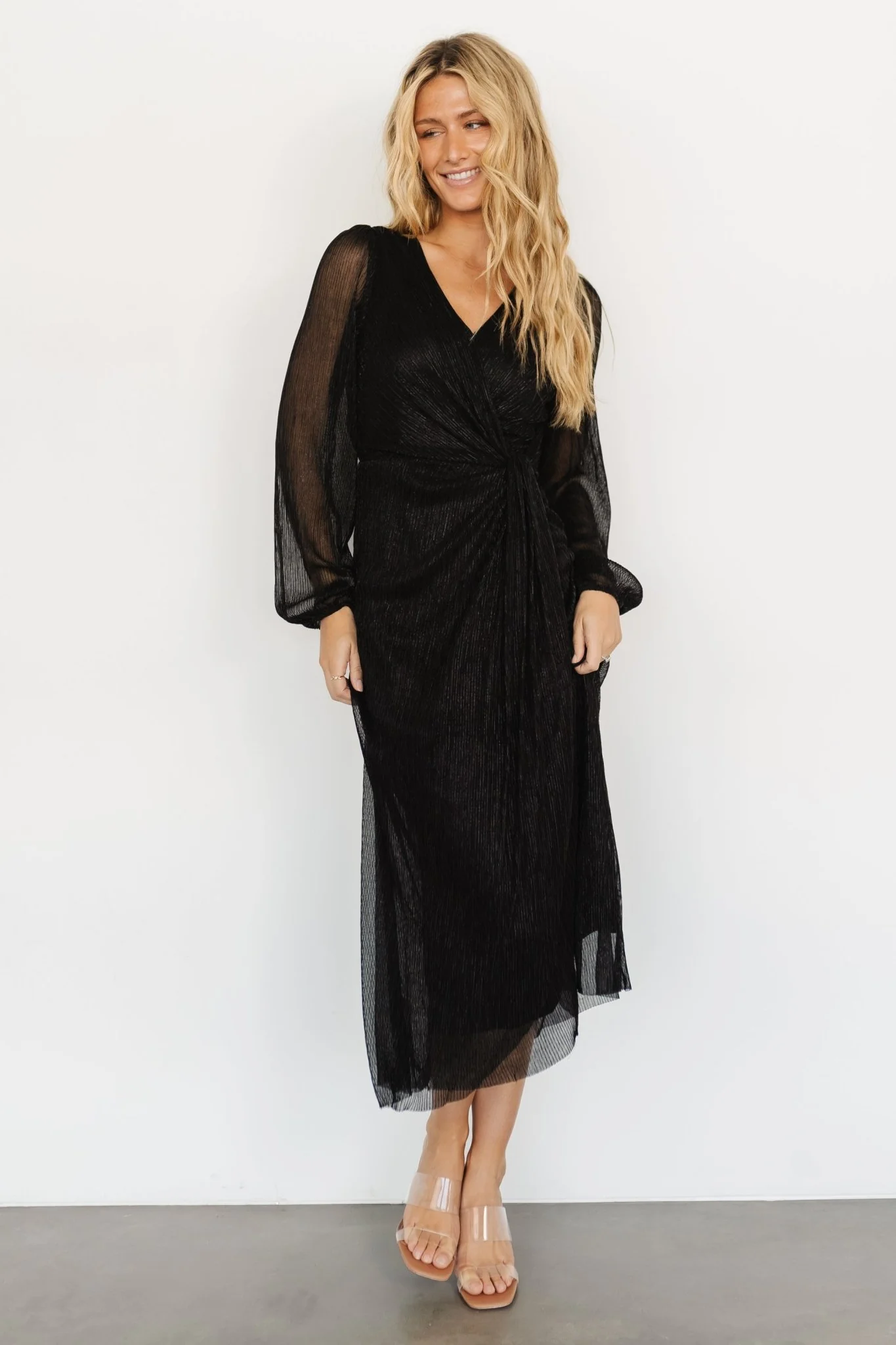 Devlyn Pleated Dress | Black Shimmer