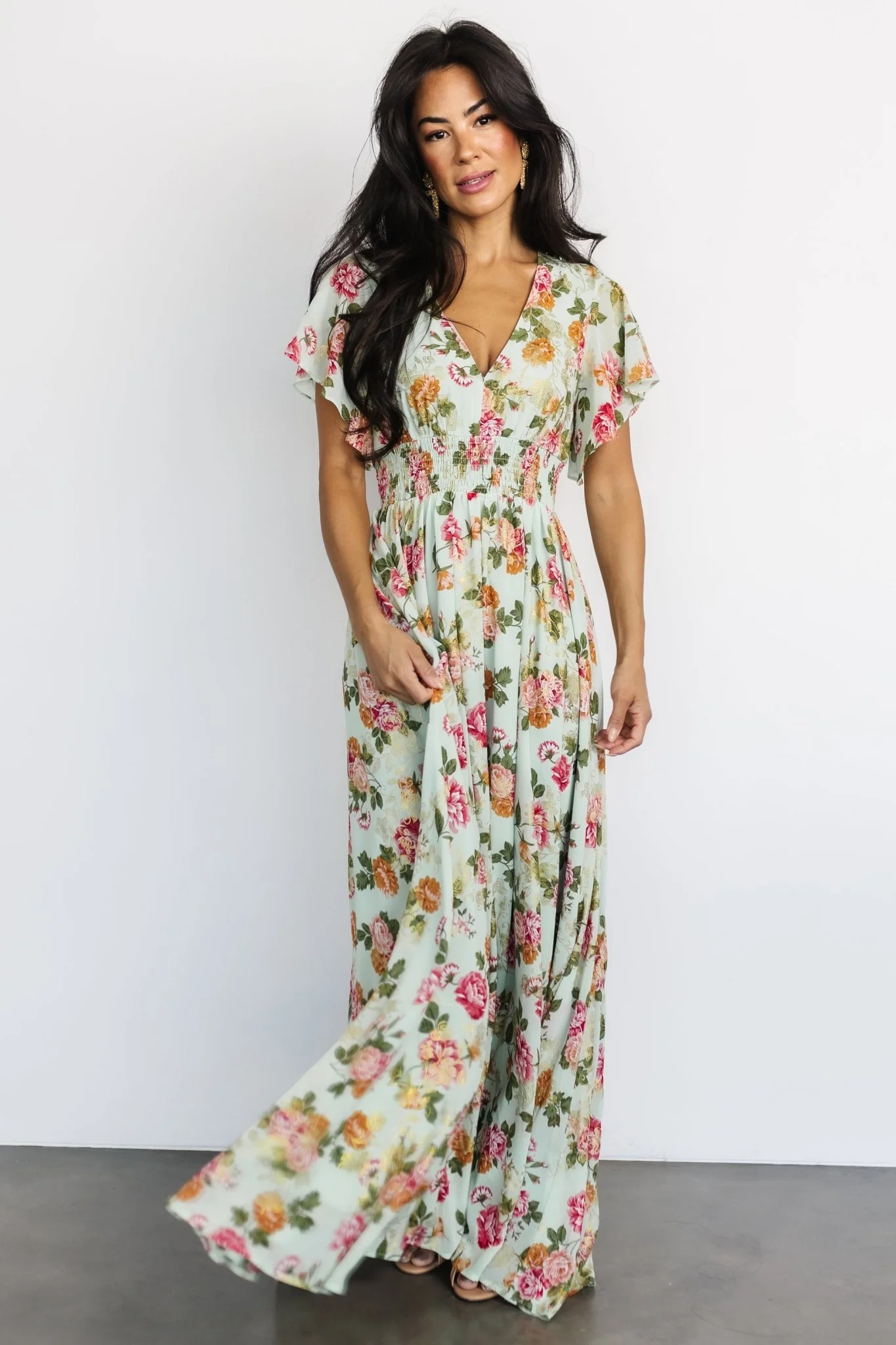 Lynlee Metallic Maxi Dress | Sage + Pink