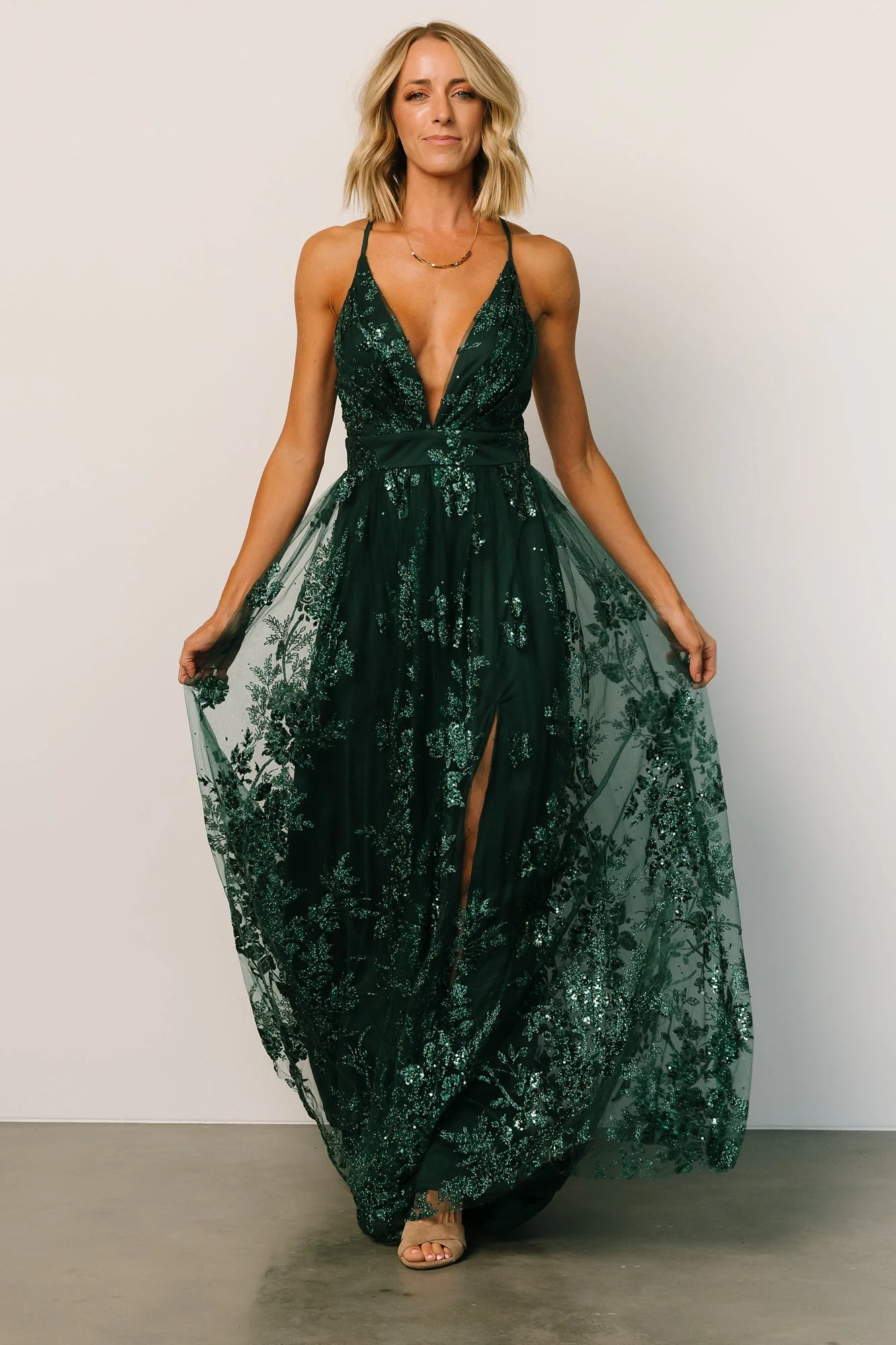 Lucienne Shimmer Maxi Gown | Emerald