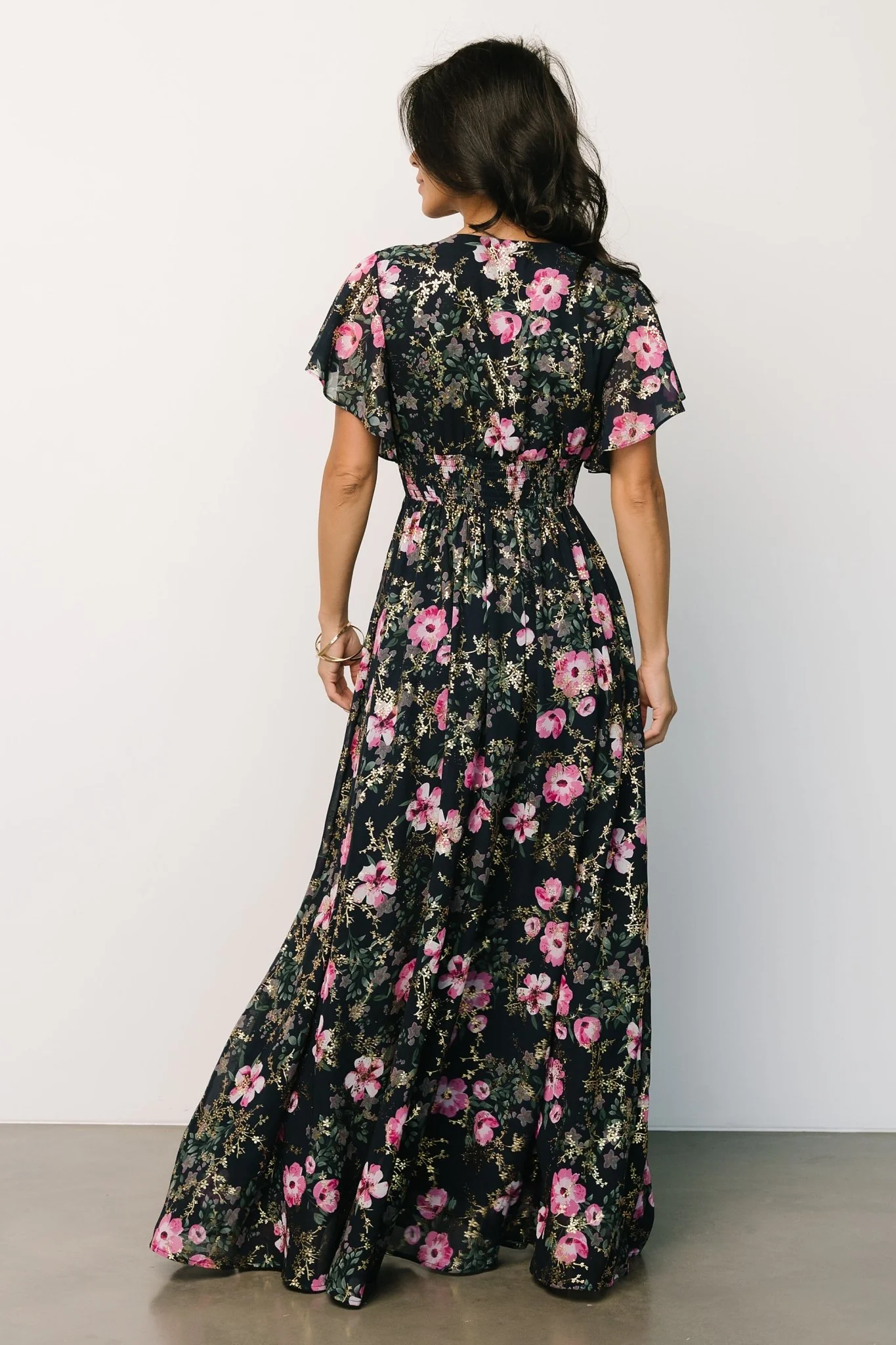 Lynlee Metallic Maxi Dress | Dark Blue + Pink