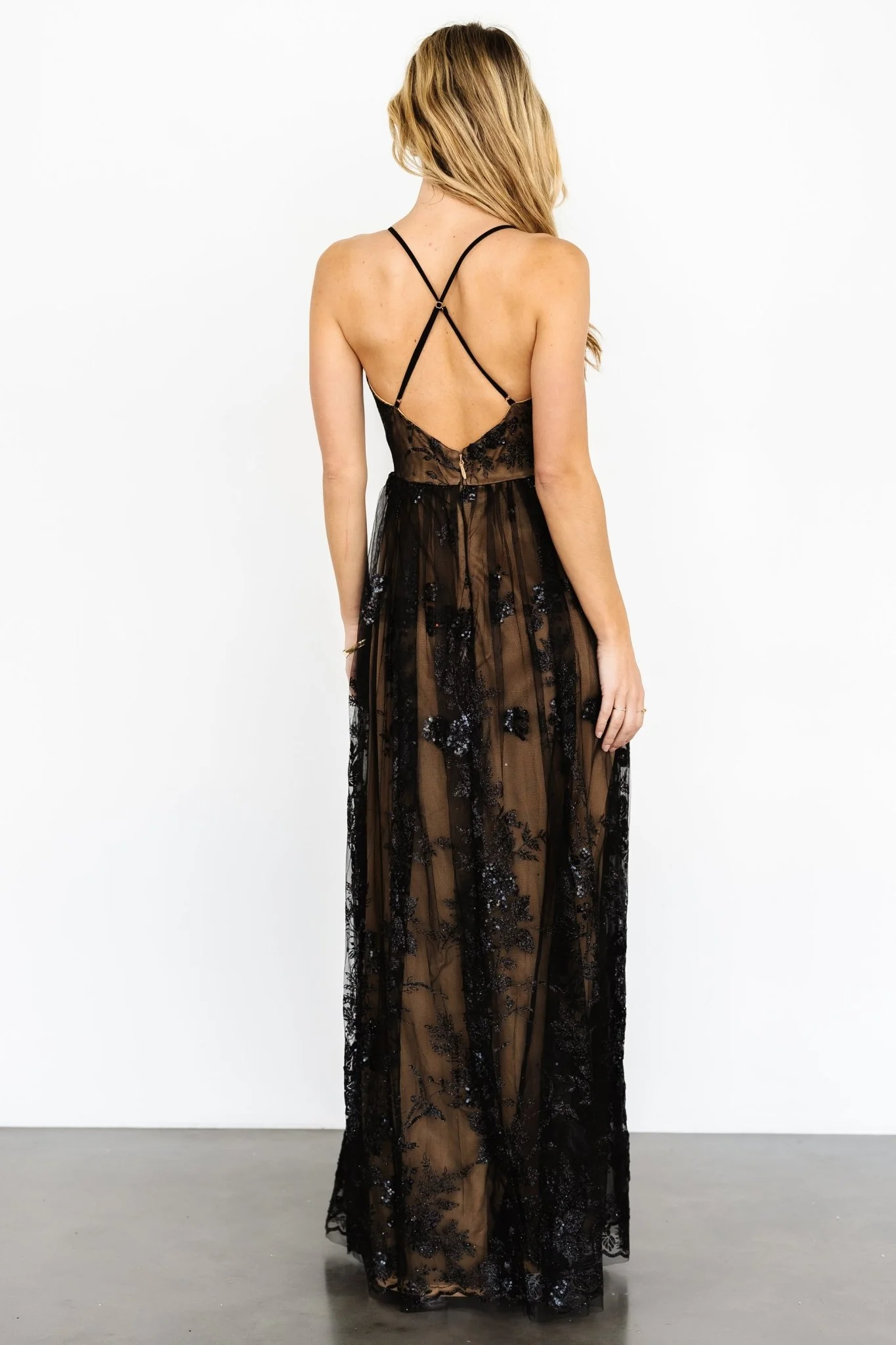 Lucienne Shimmer Maxi Gown | Black + Nude