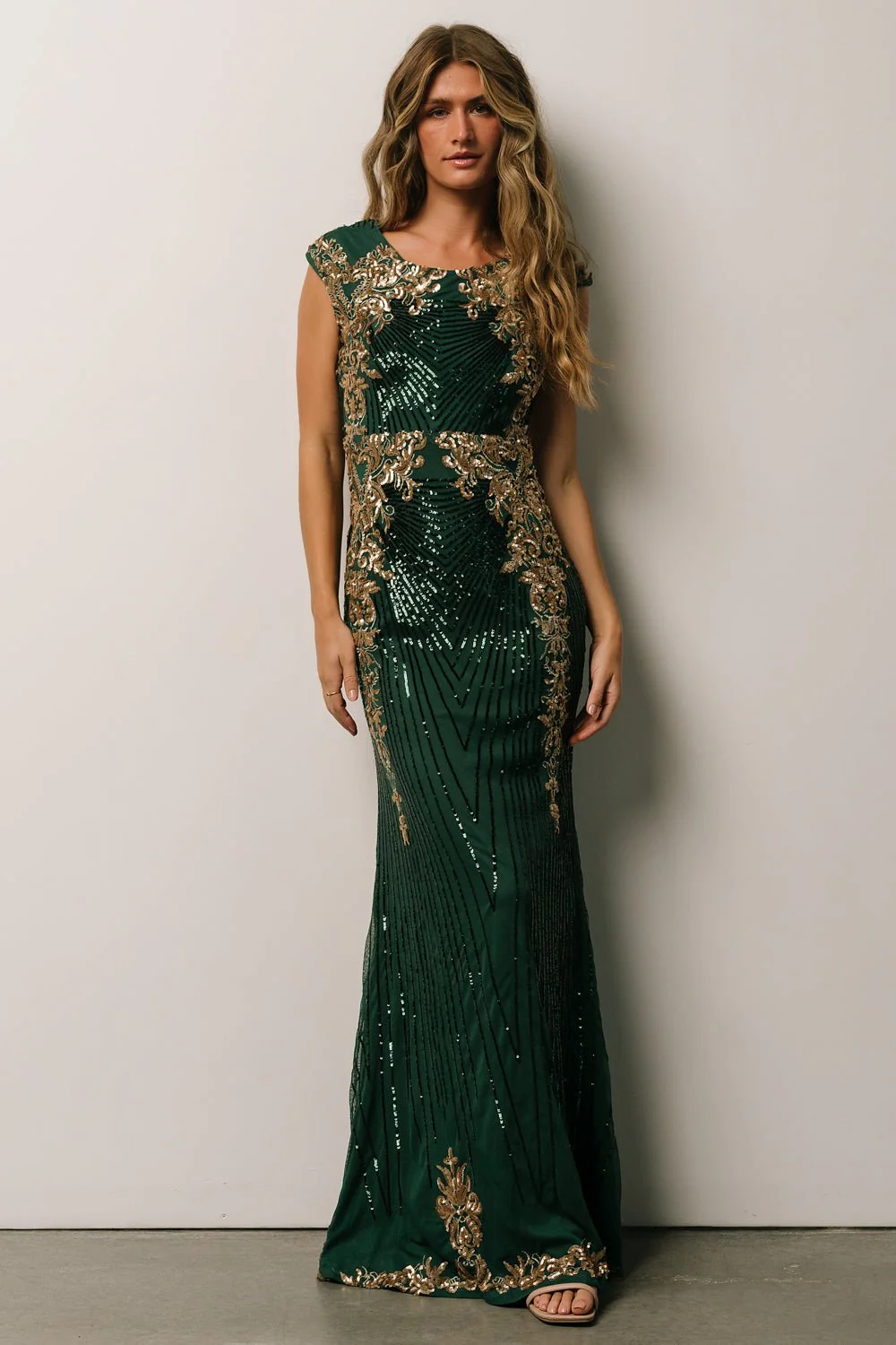 Azura Sequin Gown | Green + Gold