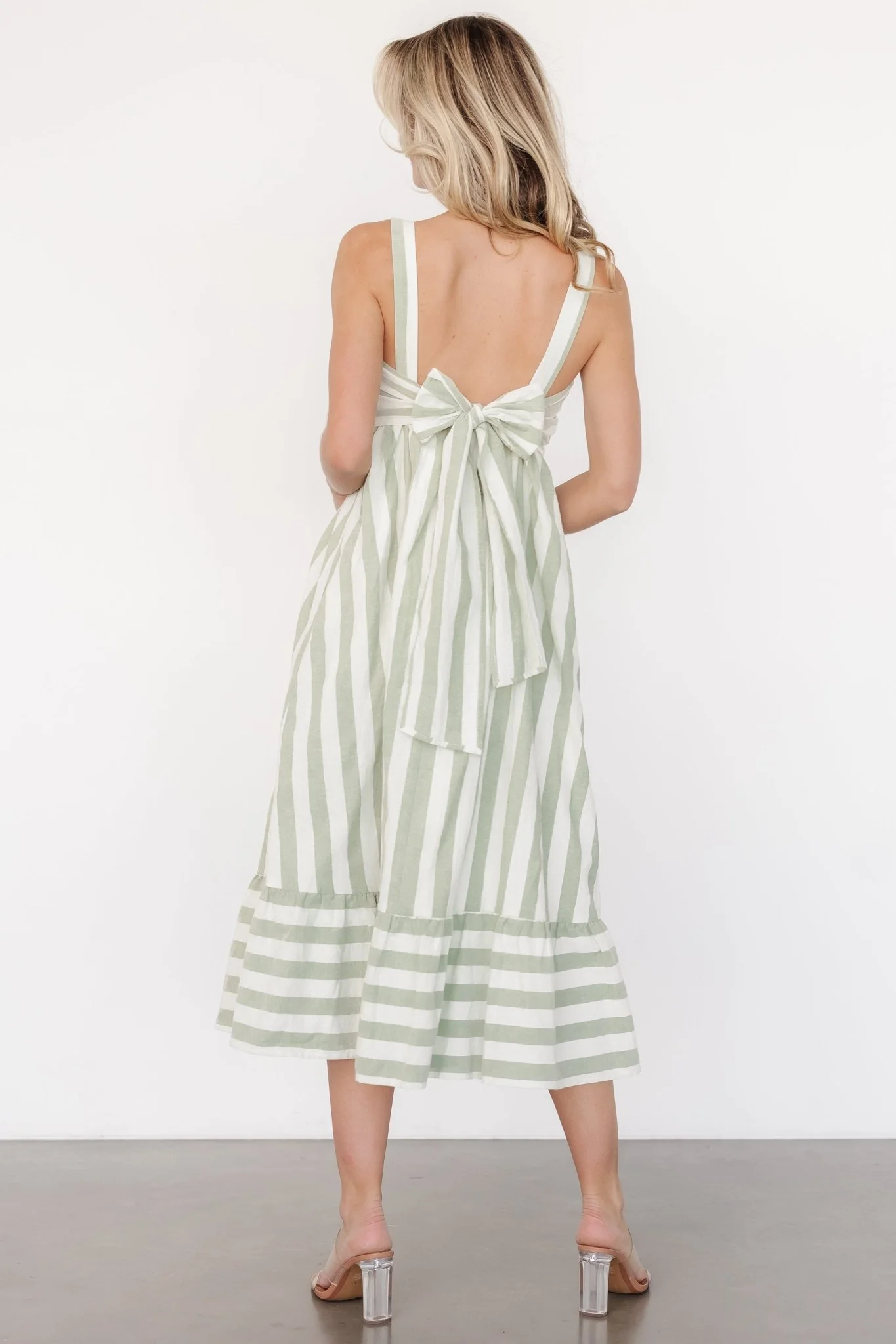 Soren Tie Back Dress | Sage Stripe