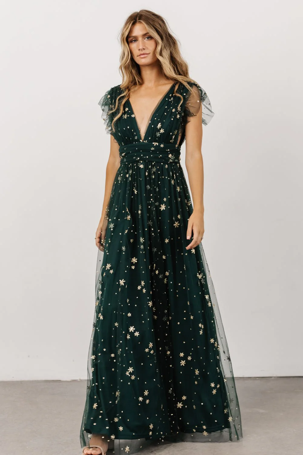 Nova Shimmer Maxi Dress | Green + Gold
