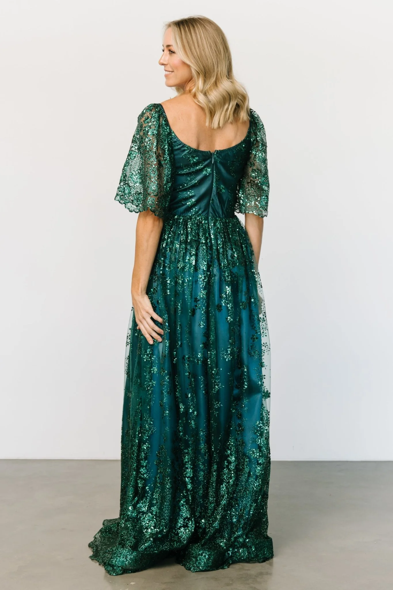 Genevieve Glitter Maxi Dress | Emerald