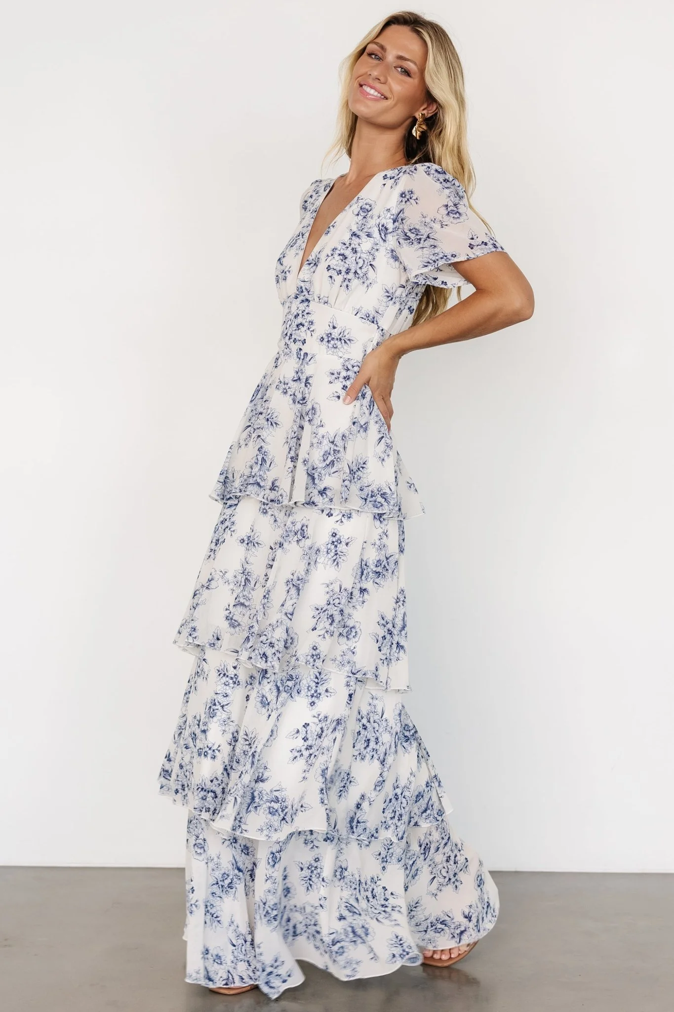 Montaigne Ruffle Maxi Dress | Off White + Blue