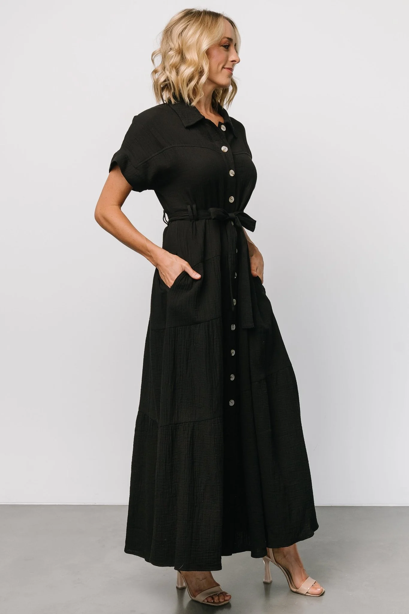 Aizey Button Up Maxi Dress | Black