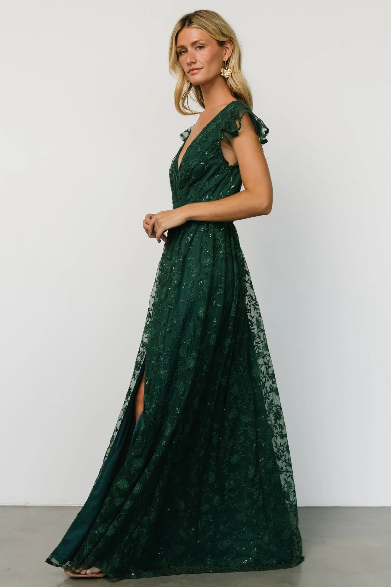 Alexa Embroidered Sequin Maxi Dress | Dark Green