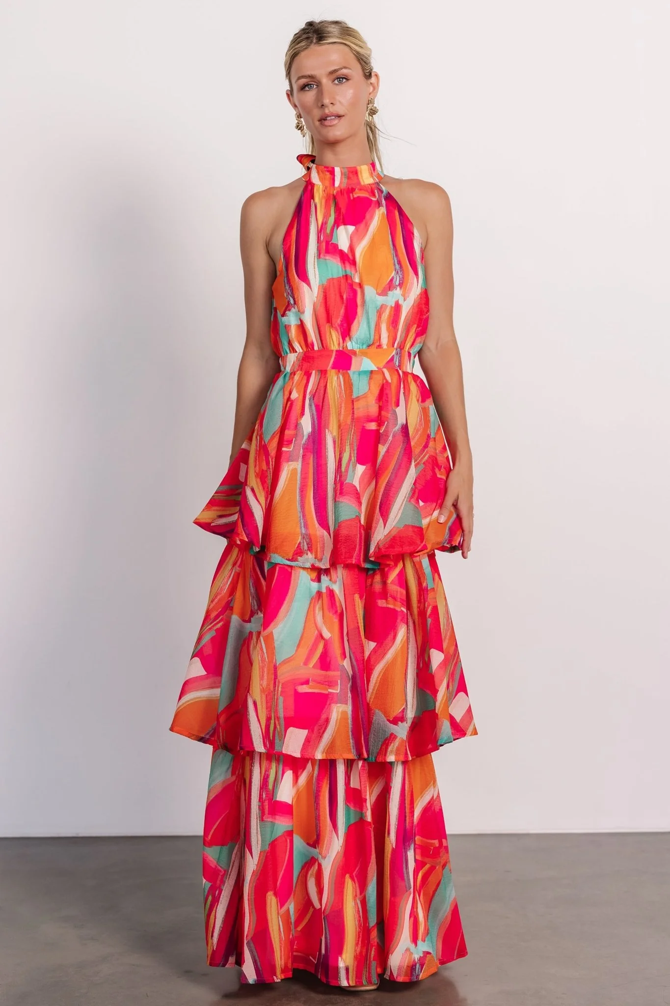 Autumn Halter Maxi Dress | Fuchsia Multi