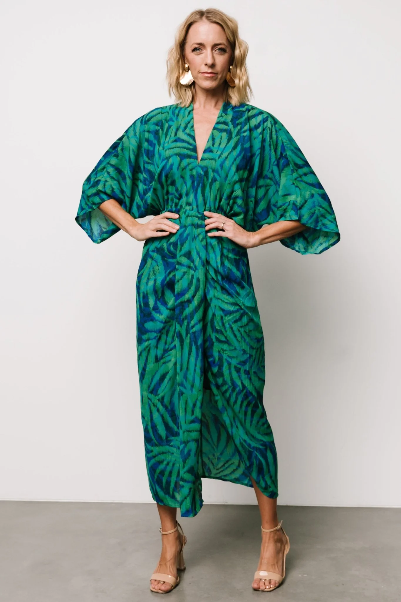 Janessa Midi Dress | Green + Blue Print