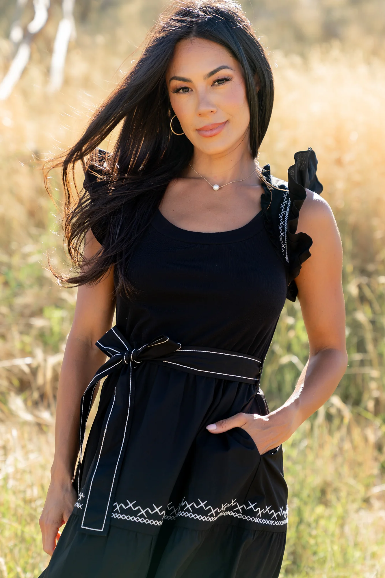 Elisa Embroidered Midi Dress | Black