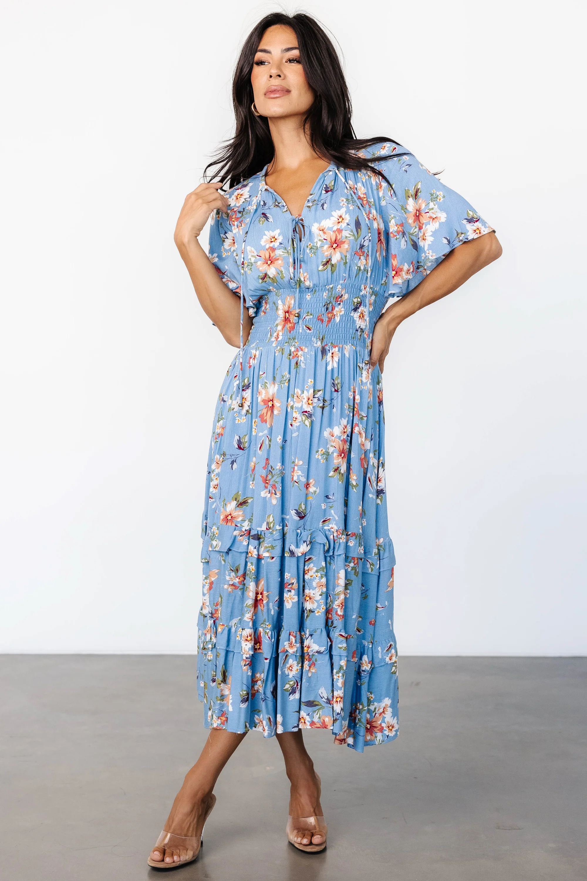 Spell Boho Midi Dress | Blue + Peach Floral