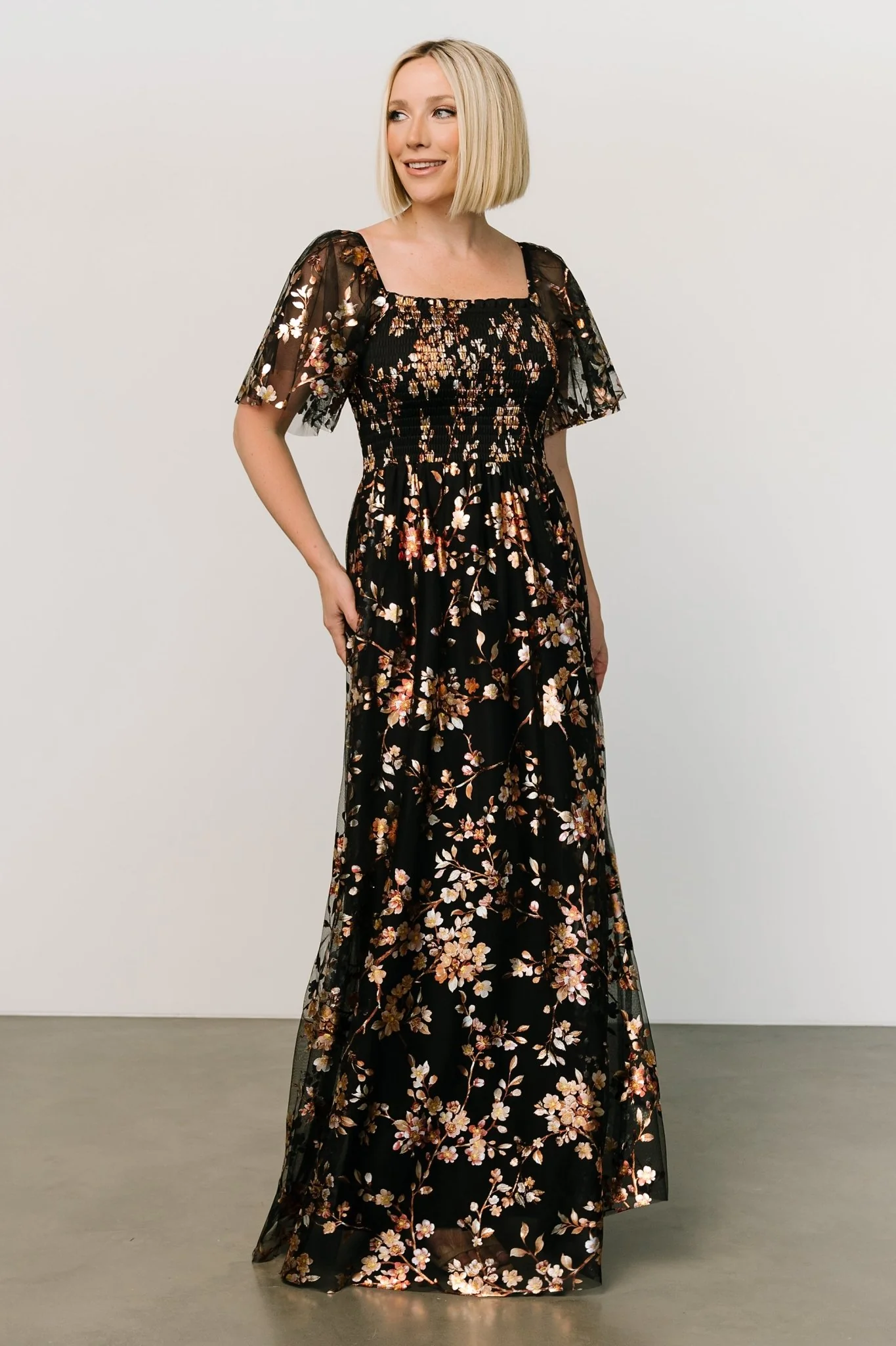 Cassandra Tulle Maxi Dress | Black Blossom