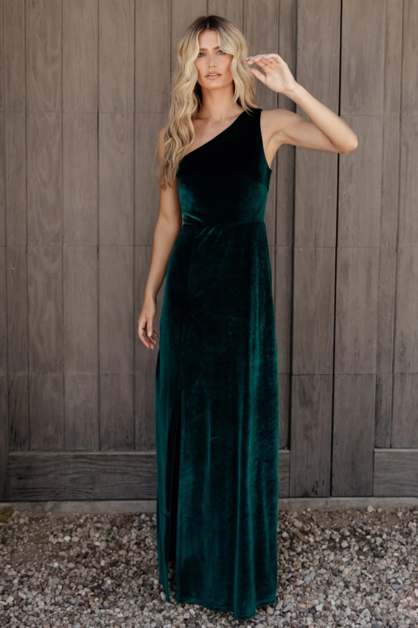 Tatiana Velvet One Shoulder Maxi Dress | Emerald