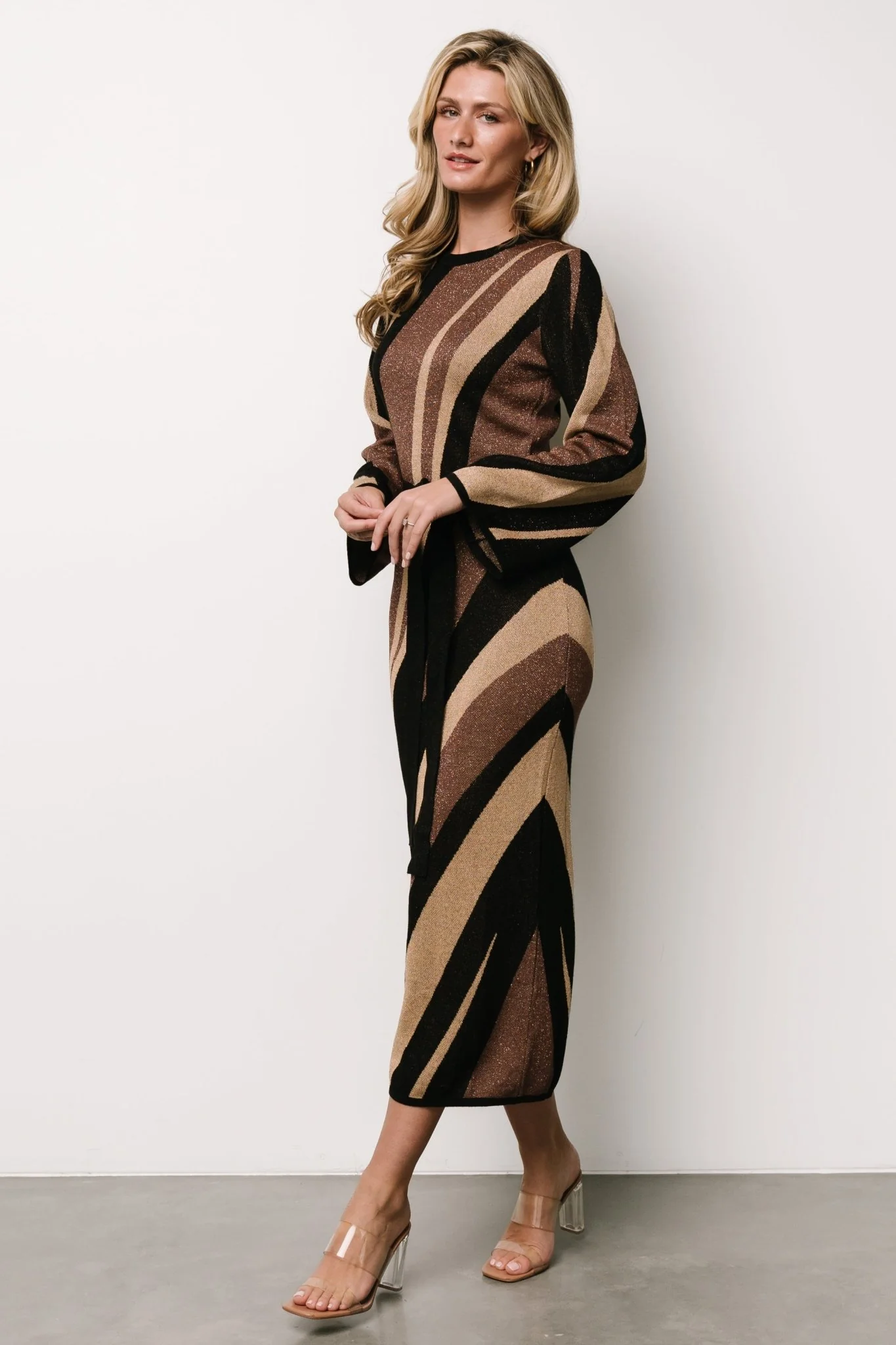 Leigh Sweater Dress | Brown Multi Print