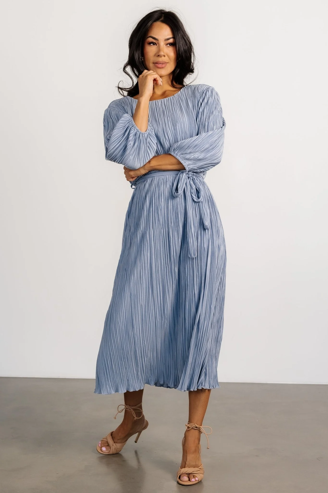 Bethany Pleated Midi Dress | Light Blue