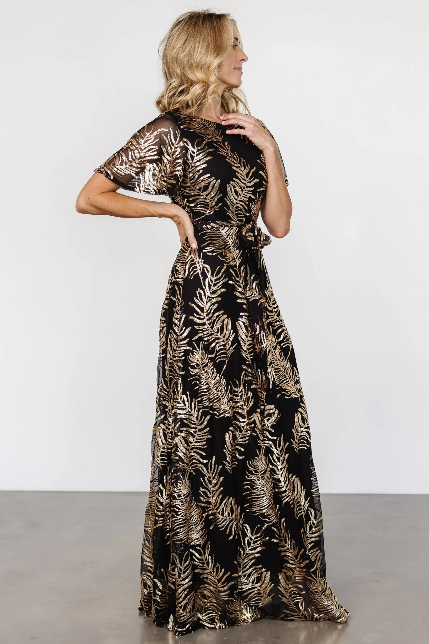 Muse Sequin Maxi Dress | Black + Gold