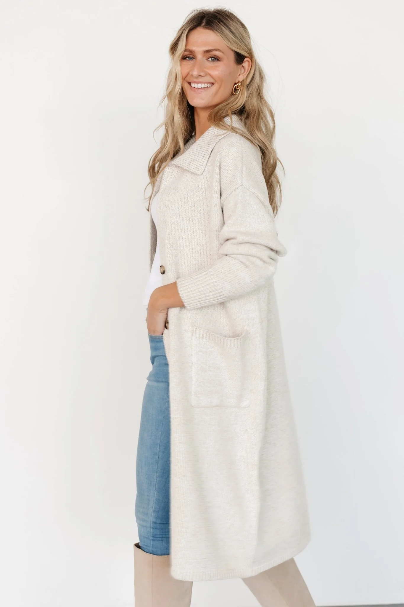 Ontario Long Button Cardigan | Oatmeal