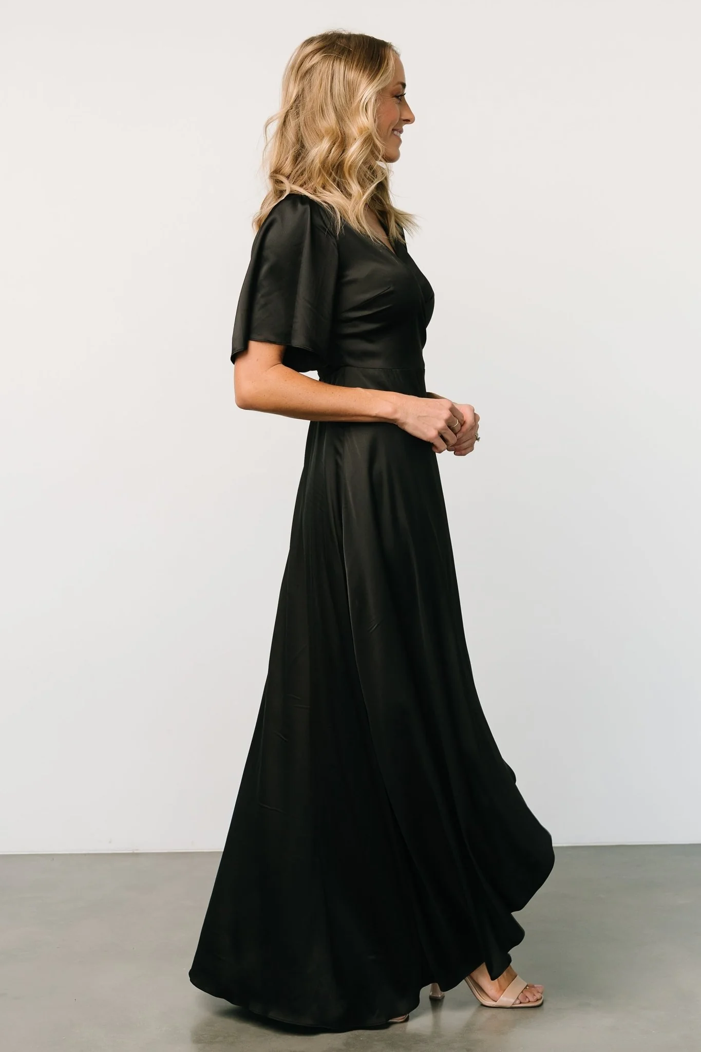 Vara Satin Maxi Wrap Dress | Black