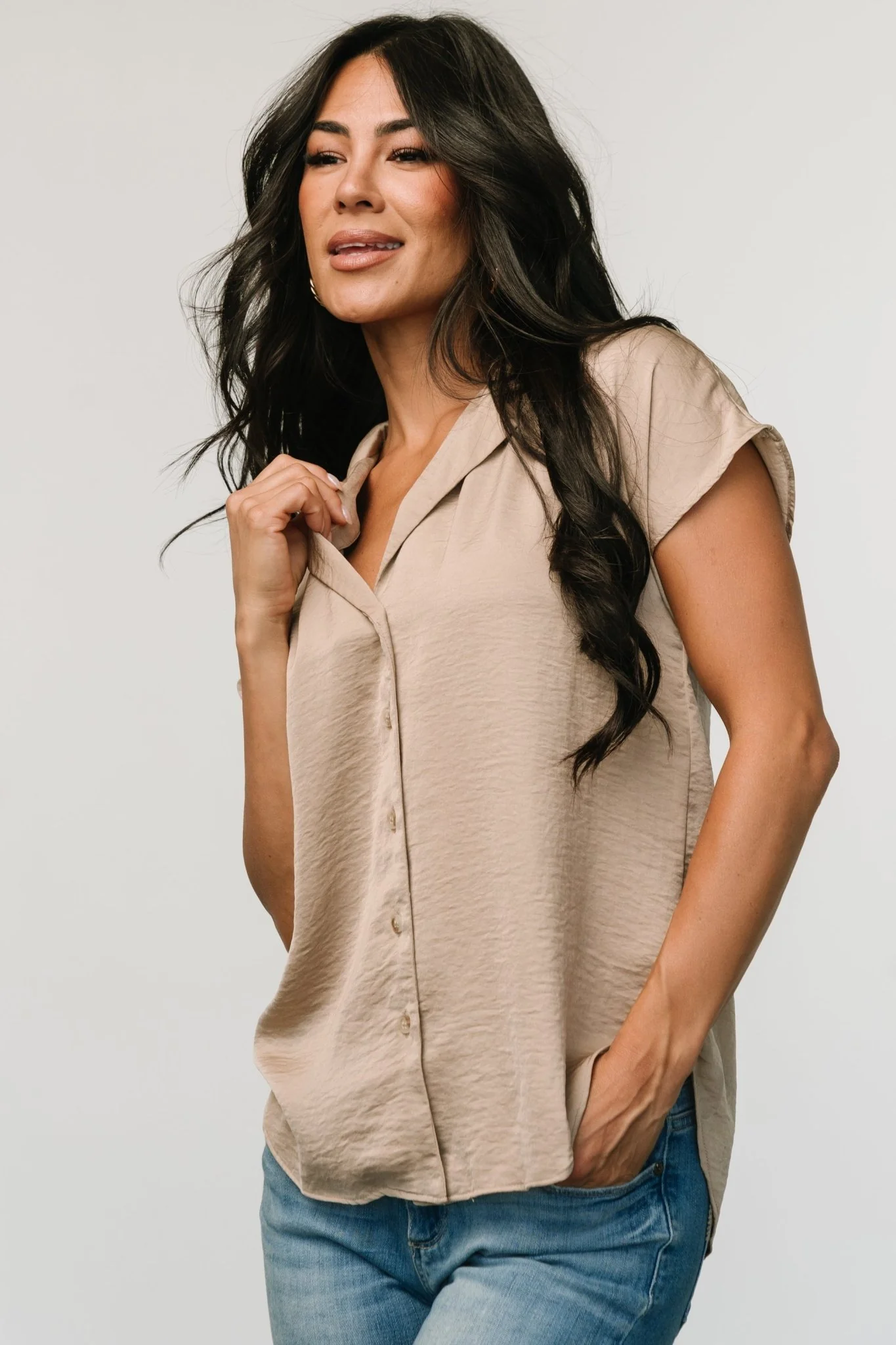 Corey Button Top | Taupe