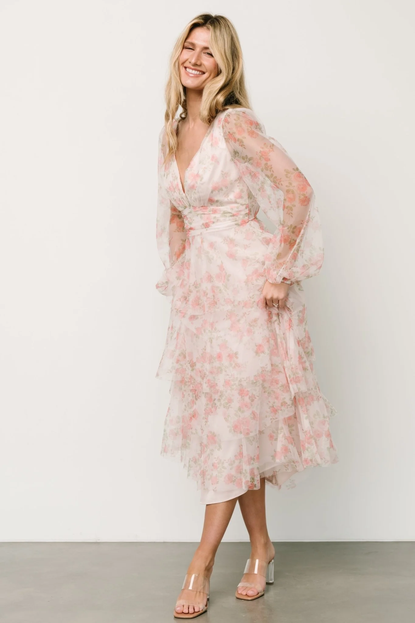 Carolina Tulle Tiered Maxi Dress | Blush Floral