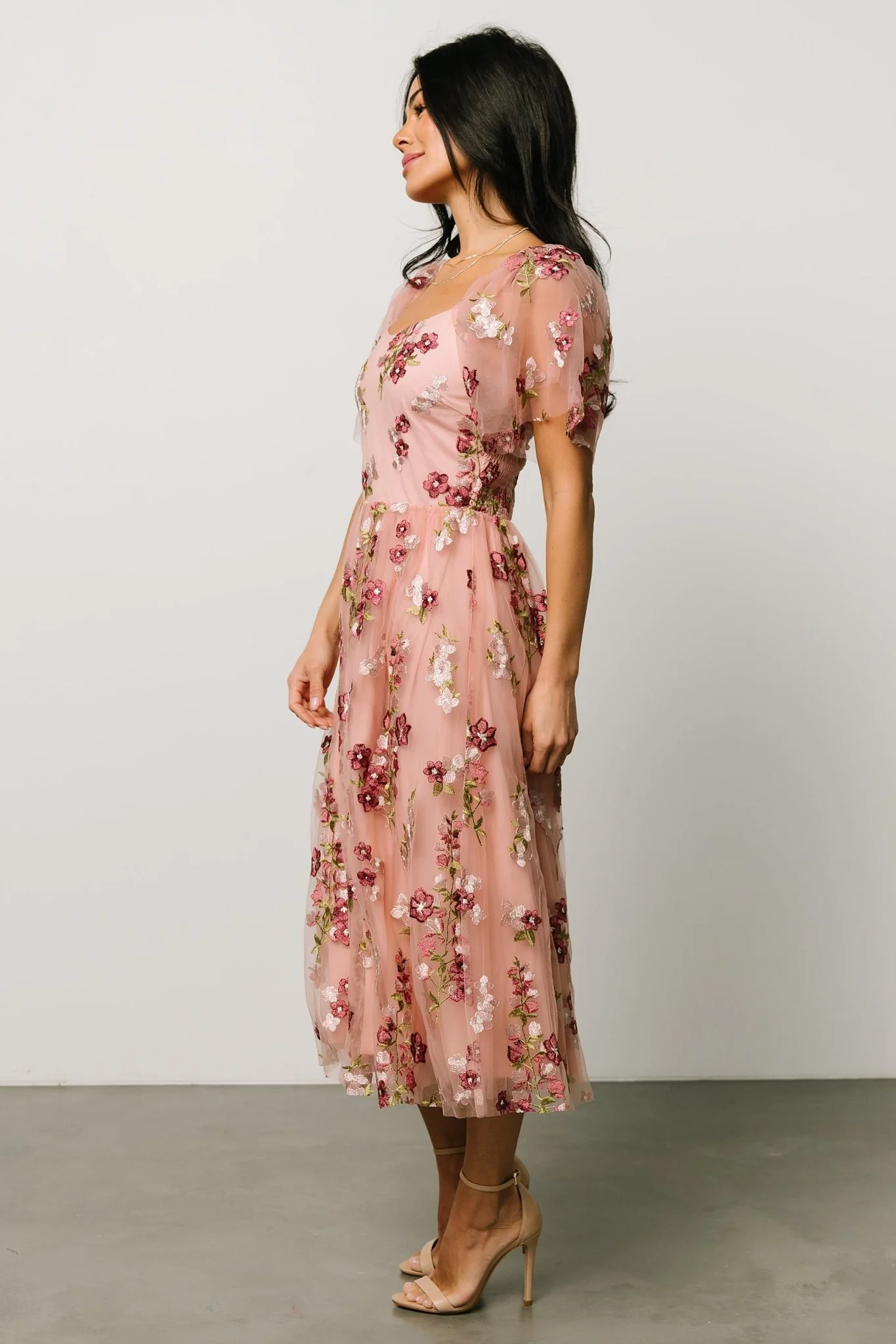 Gwyneth Tulle Midi Dress | Blush Floral