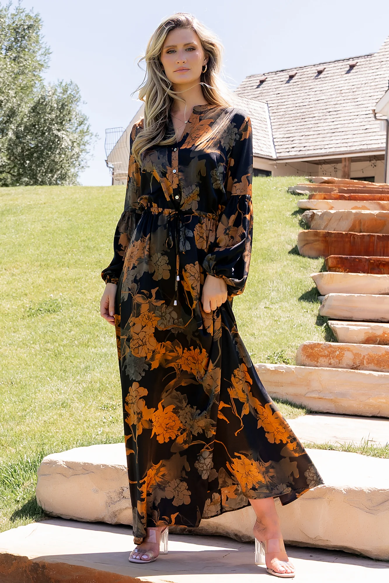 Helen Maxi Dress | Black + Gold