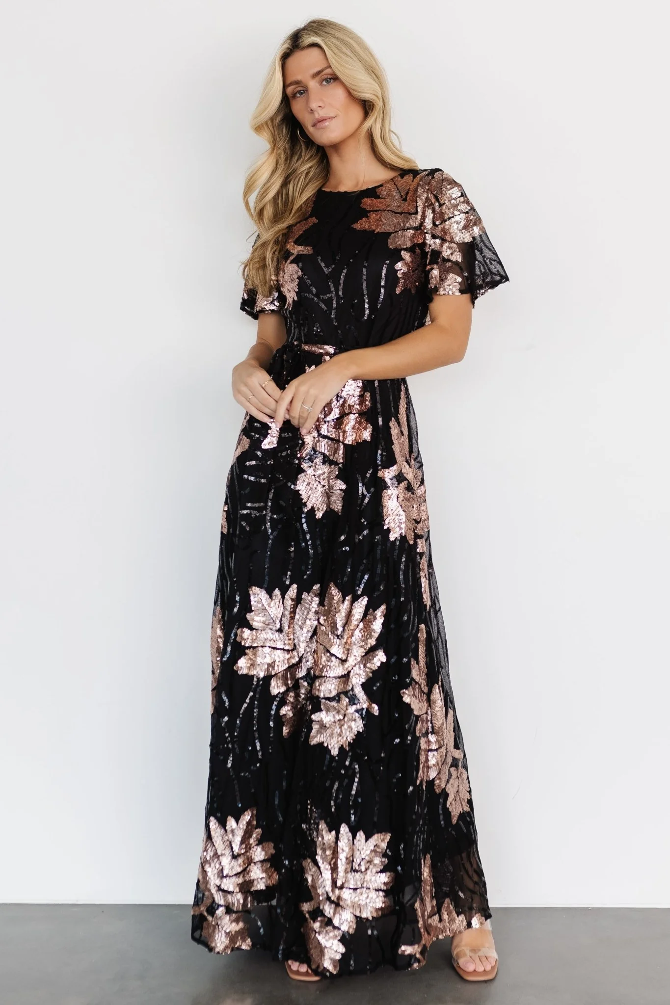 Muse Sequin Maxi Dress | Black + Rose