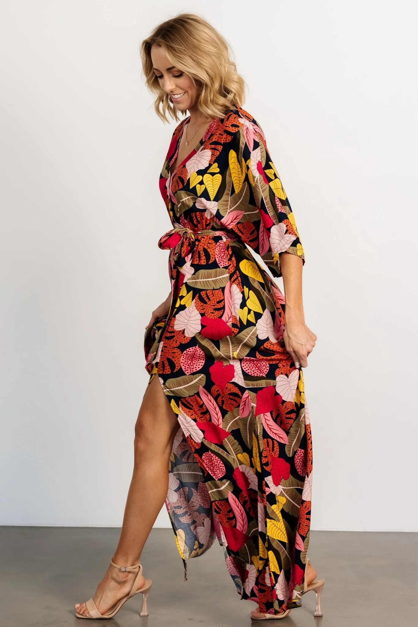 Moira Kimono Maxi Dress | Navy Multi Print