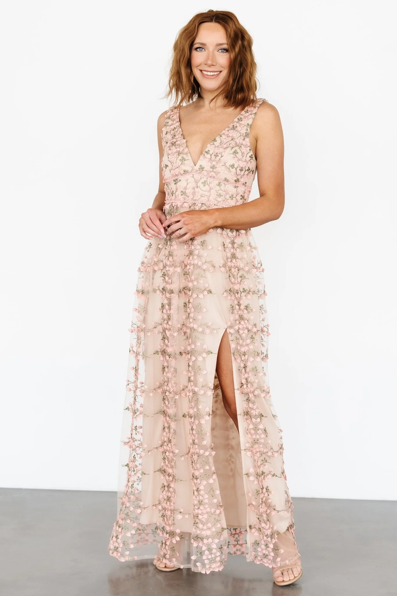 Kassia Applique Maxi Dress | Nude + Pink
