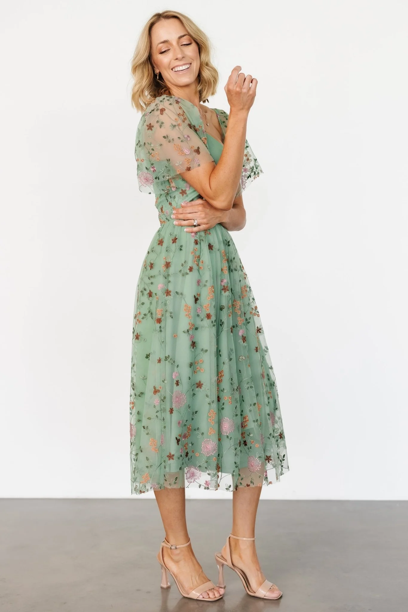 Gwyneth Tulle Midi Dress | Eucalyptus Floral
