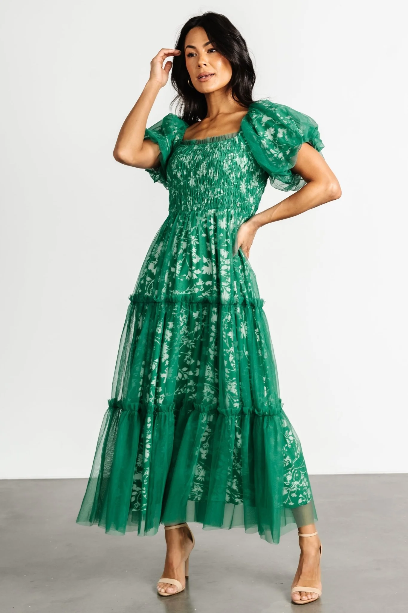 Doria Tulle Floral Maxi Dress | Green