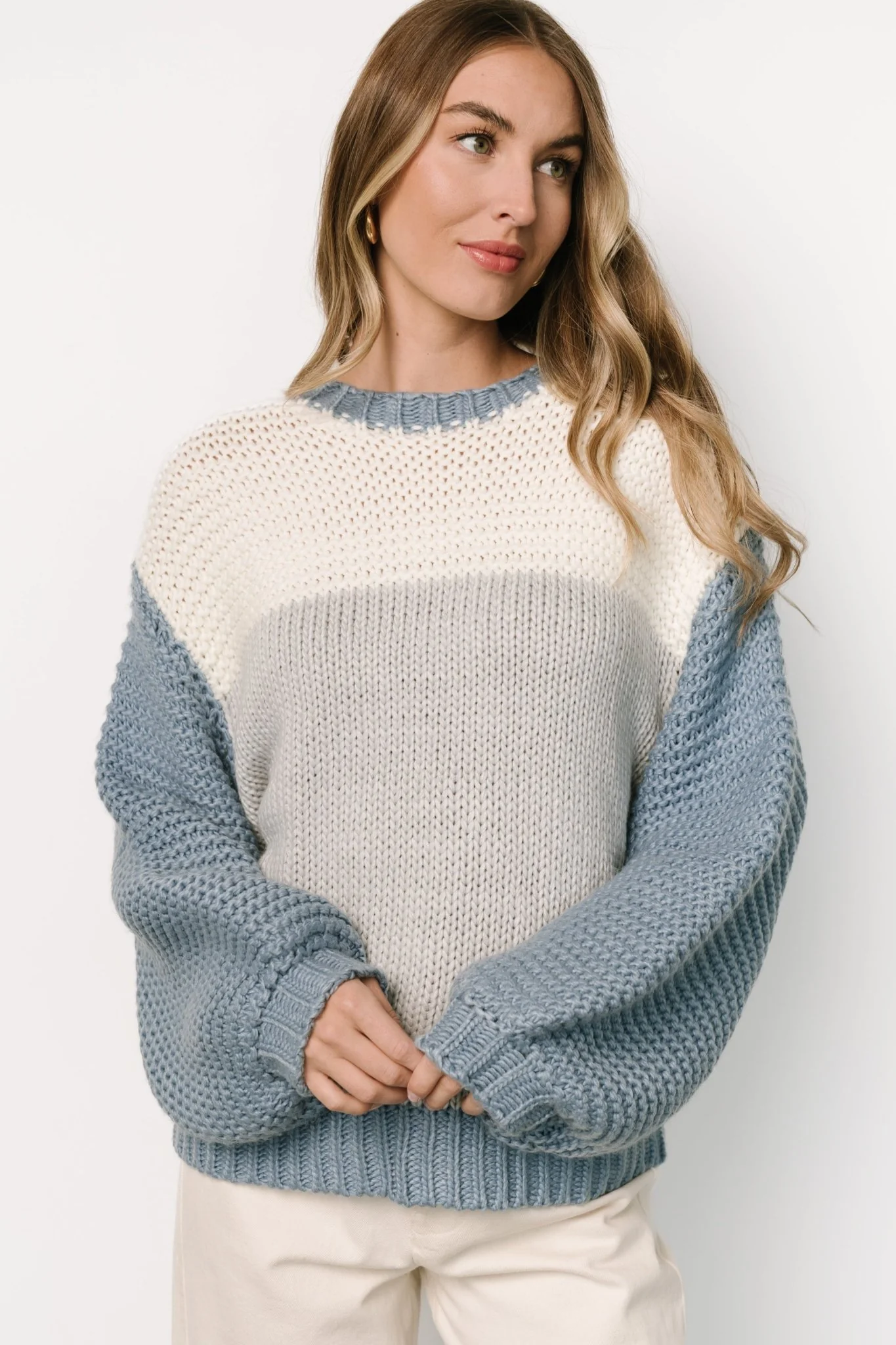 Hygge Chunky Knit Sweater | Blue + Cream