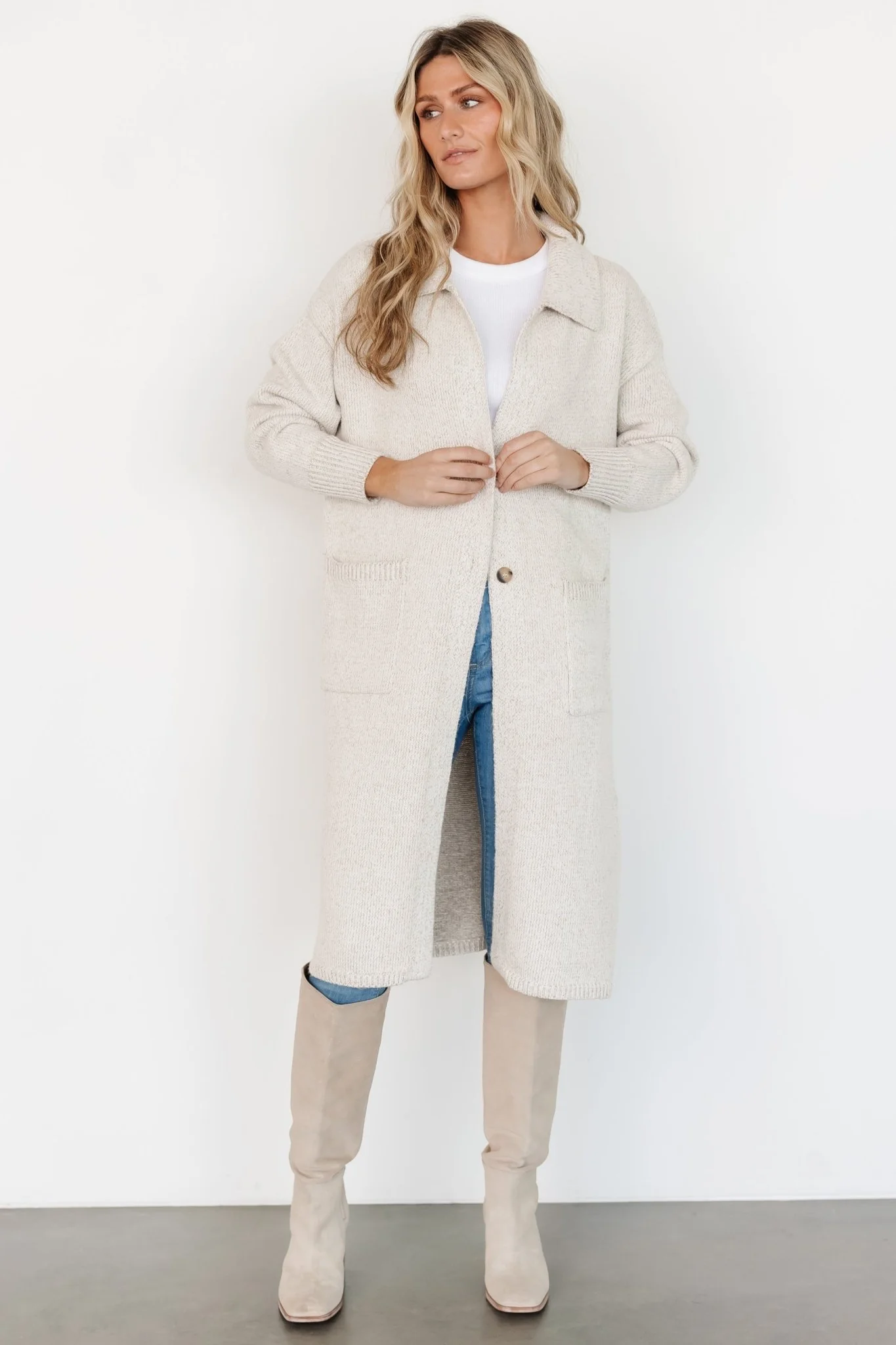 Ontario Long Button Cardigan | Oatmeal