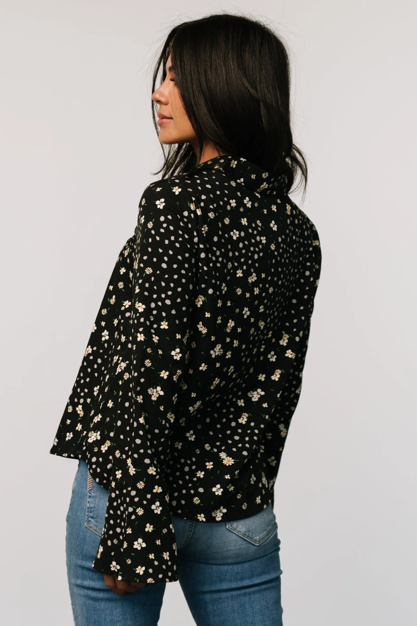 Thelma Button Blouse | Black Print