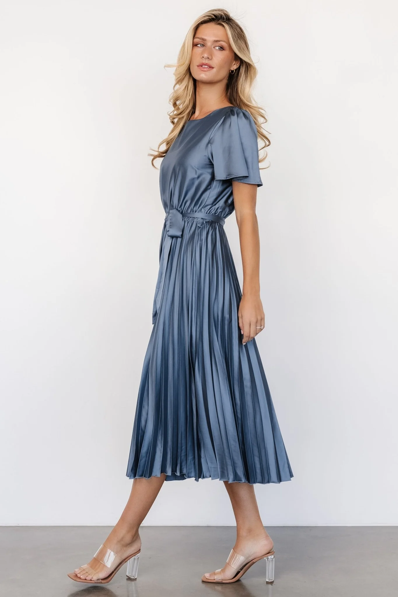 Adelaide Pleated Satin Dress | Blue