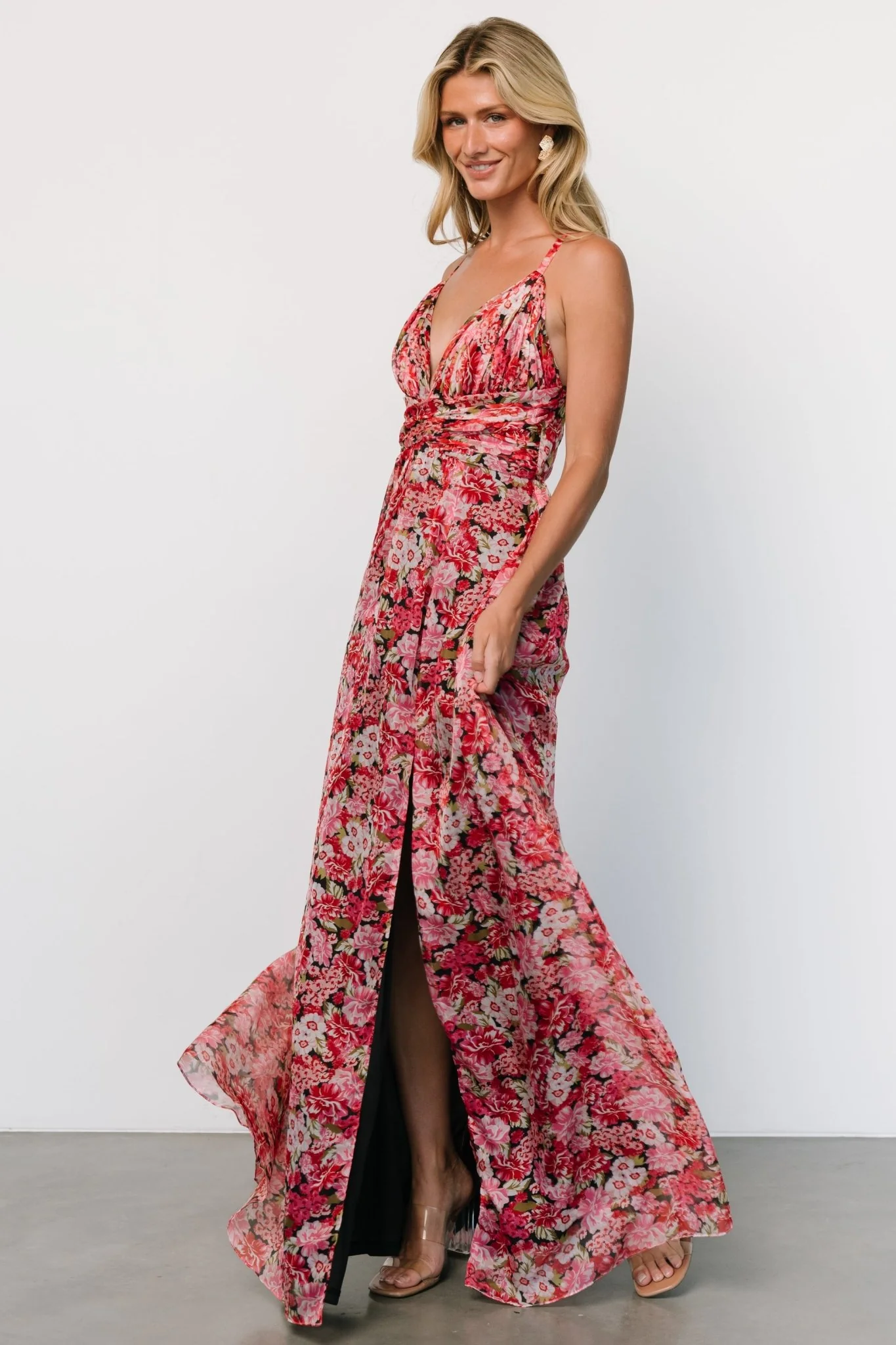 Tora Cross Back Maxi Dress | Black + Red Floral