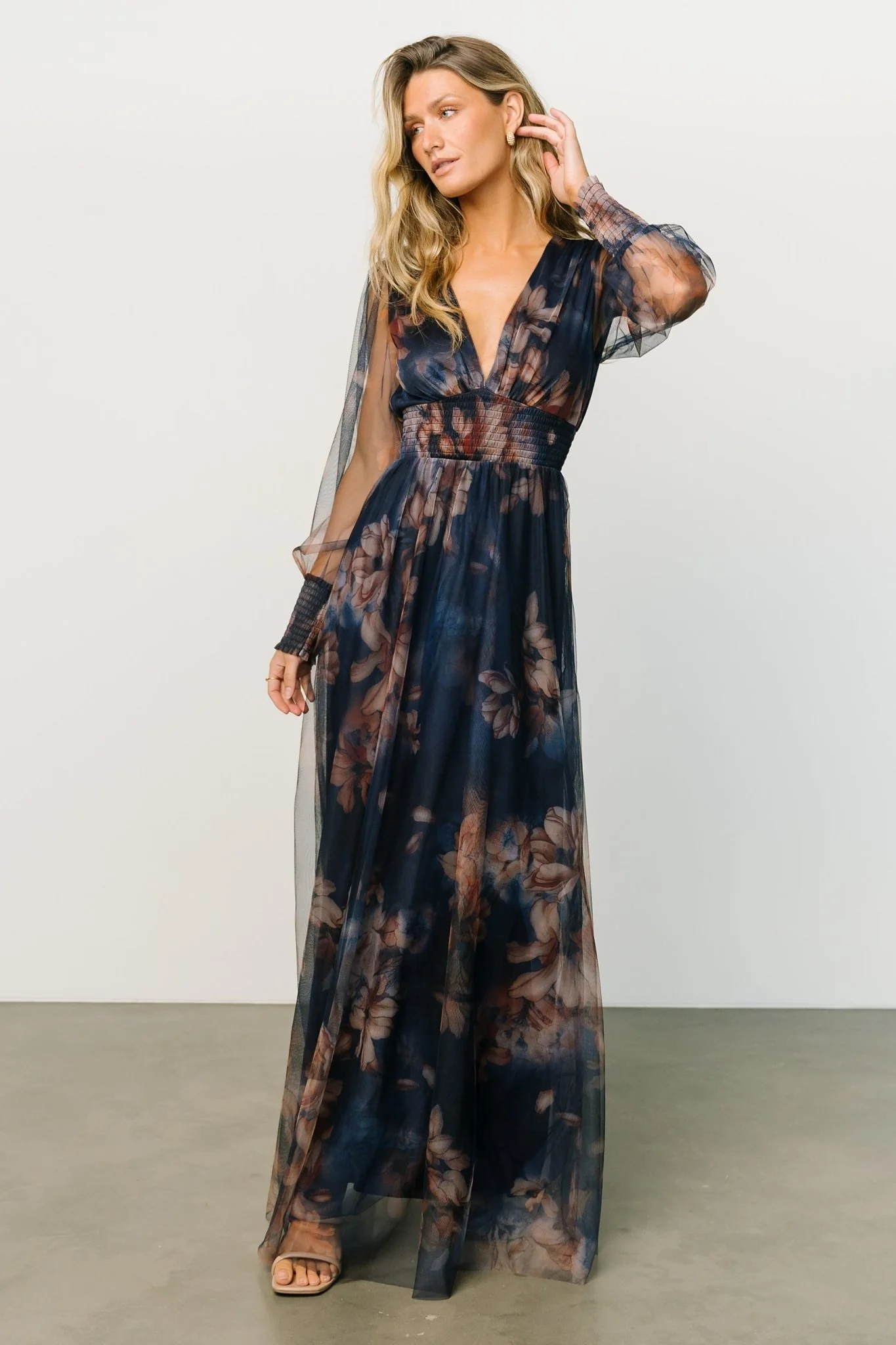 Layla Tulle Maxi Dress | Dark Blue Floral
