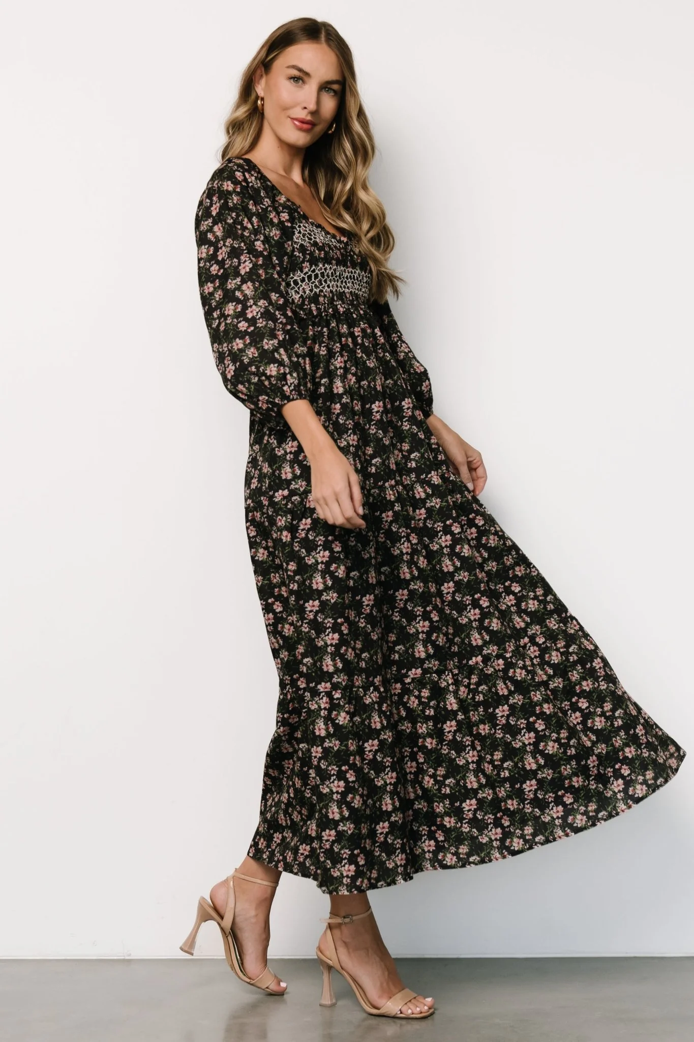 Louisa Smocked Maxi Dress | Black Floral