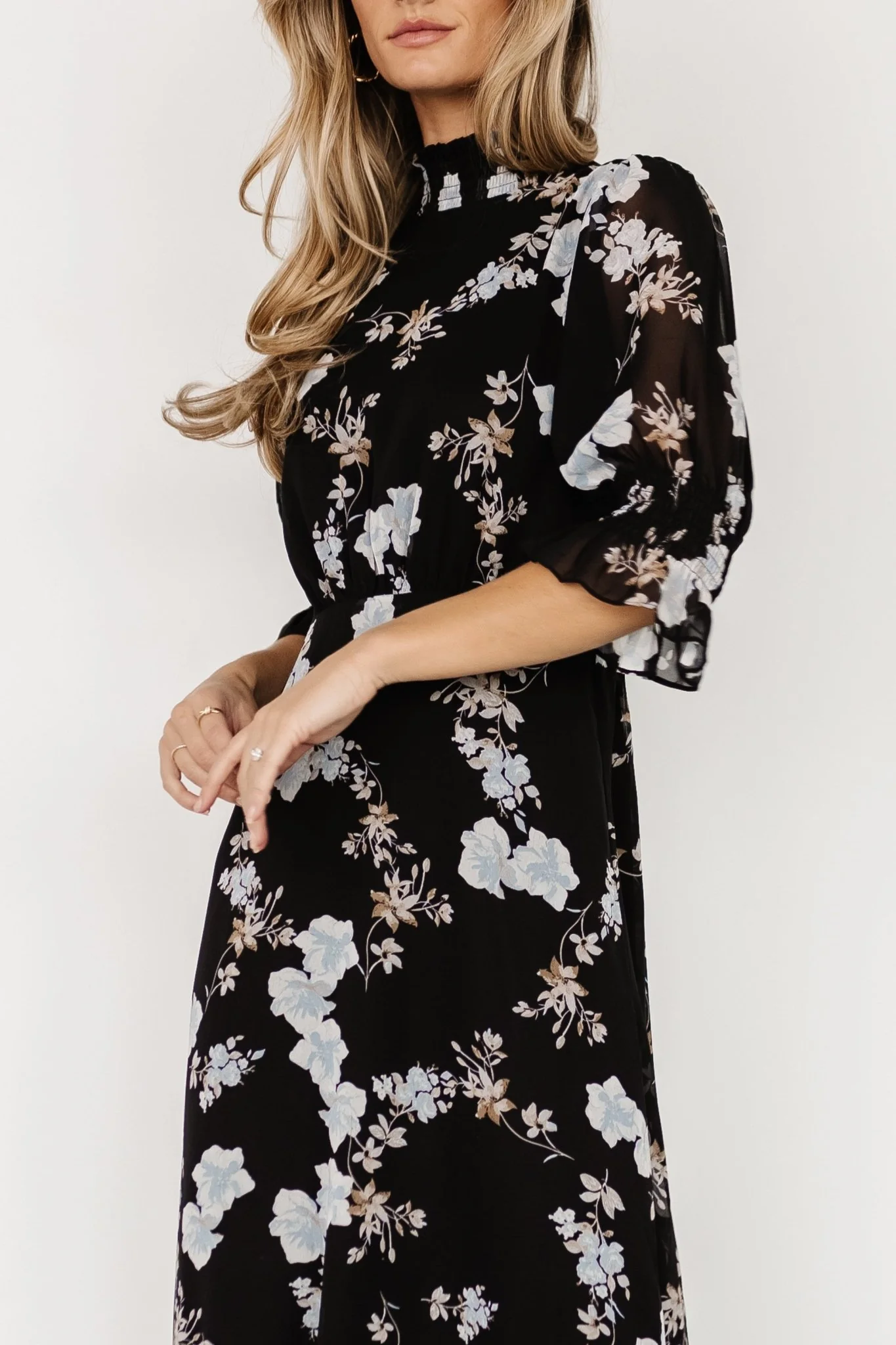 Marie Mock Neck Maxi Dress | Black Floral