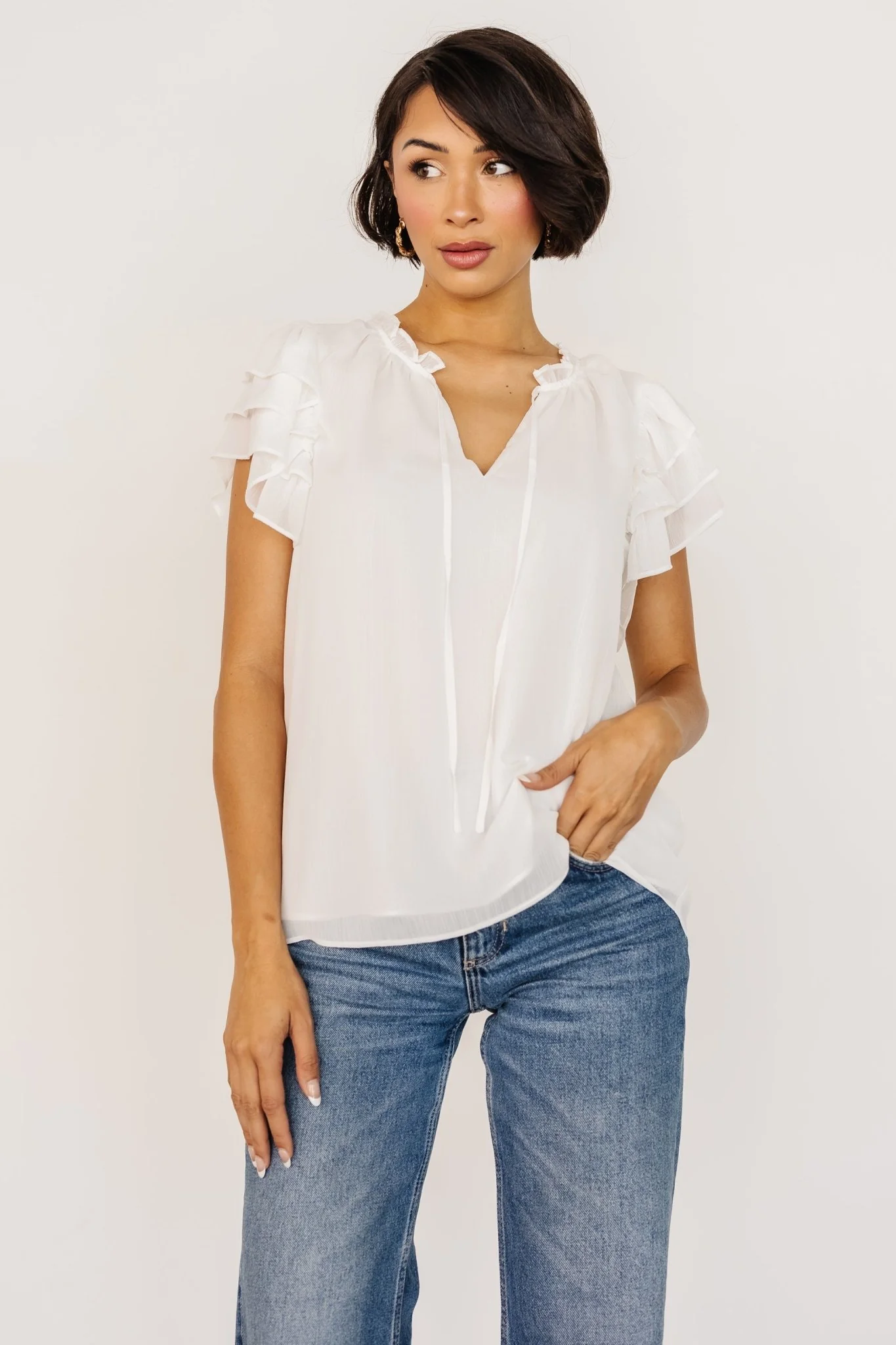 Asher Ruffle Sleeve Top | Off White