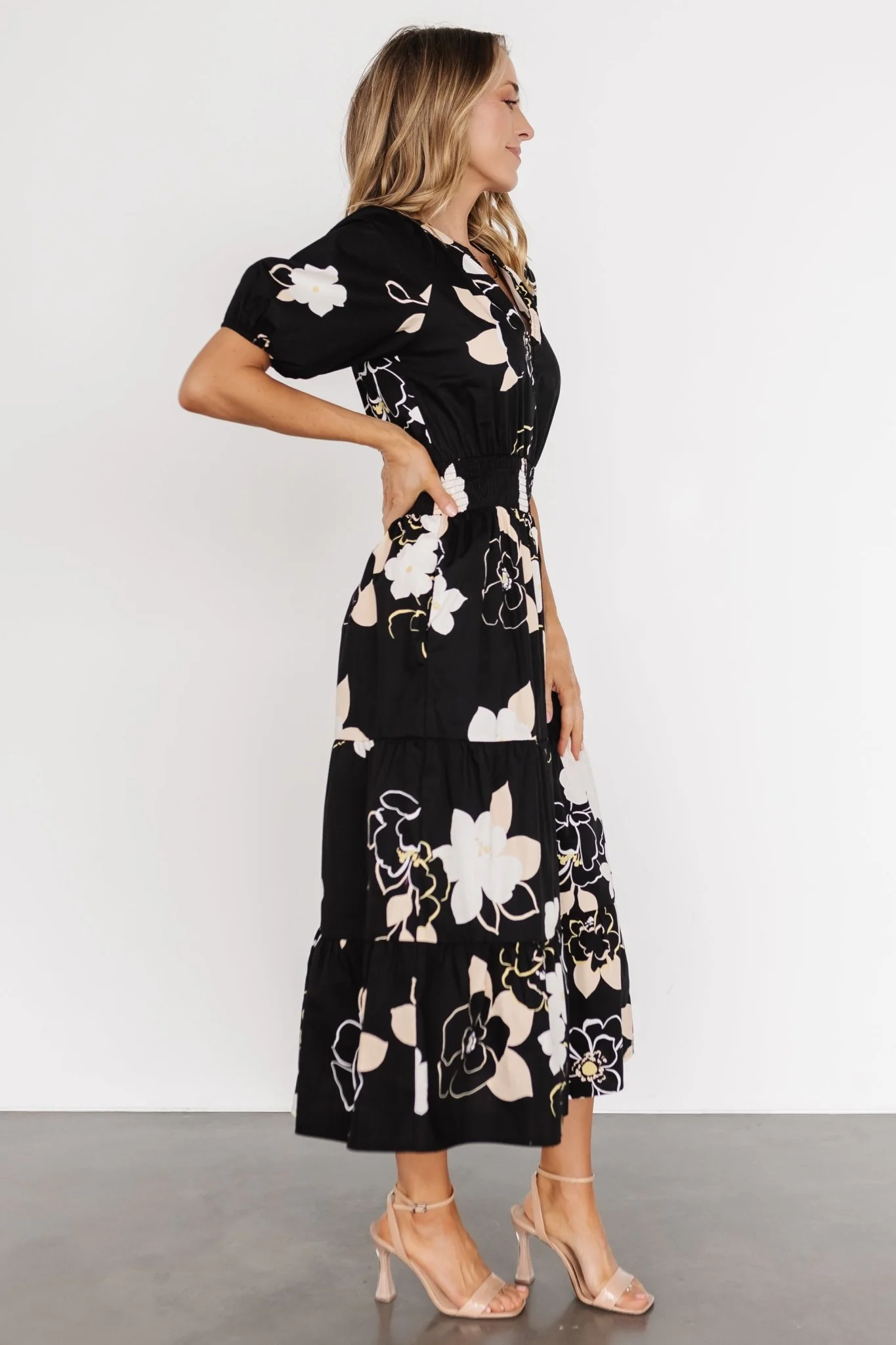Hacienda Tiered Midi Dress | Black Multi