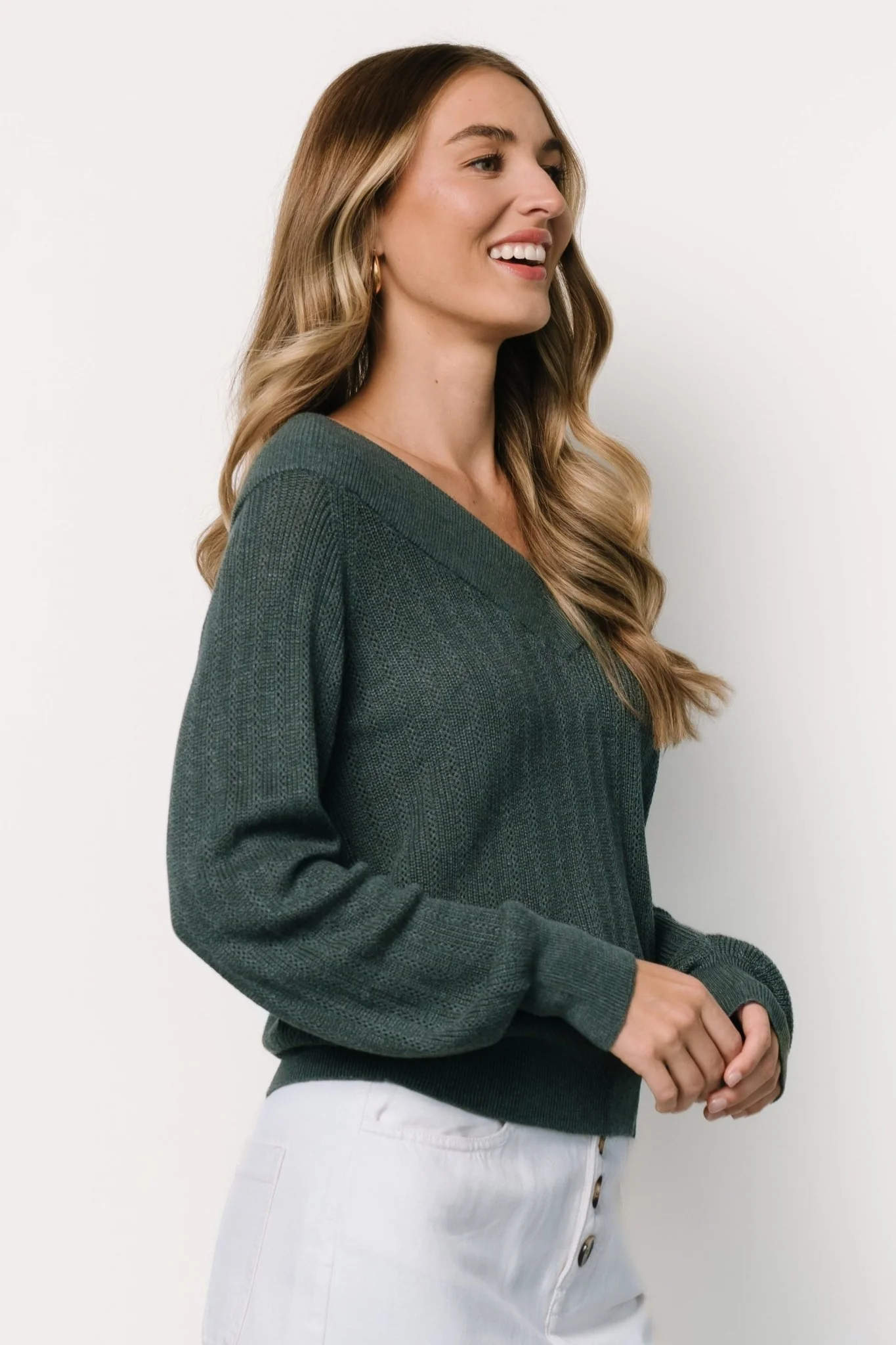 Ashby V Neck Sweater Top | Balsam