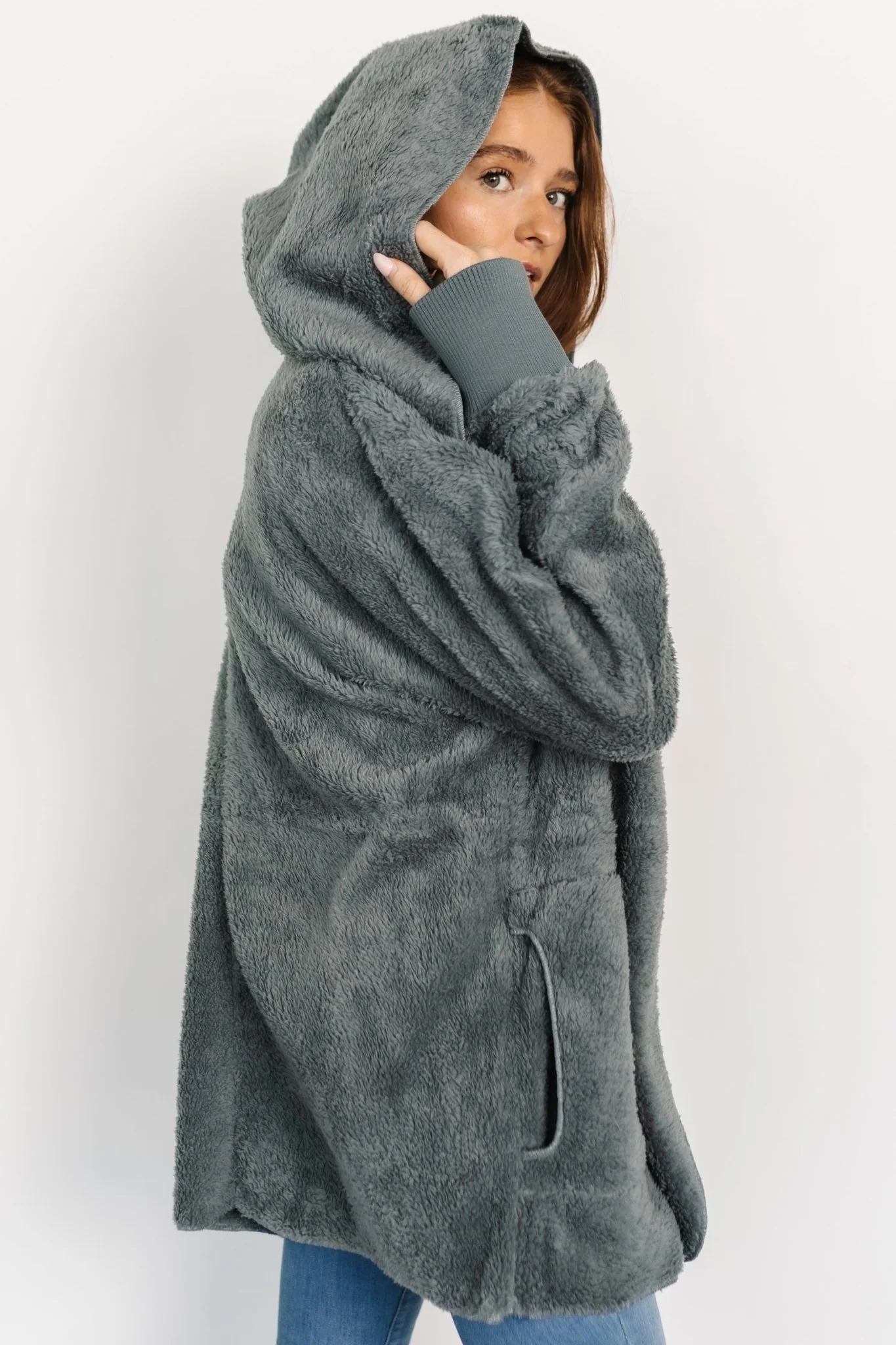 Melrose Teddy Jacket | Dusty Blue