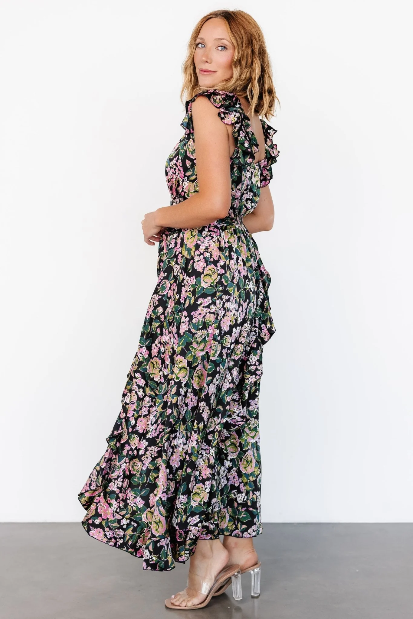 Harlow Satin Maxi Dress | Black Multi