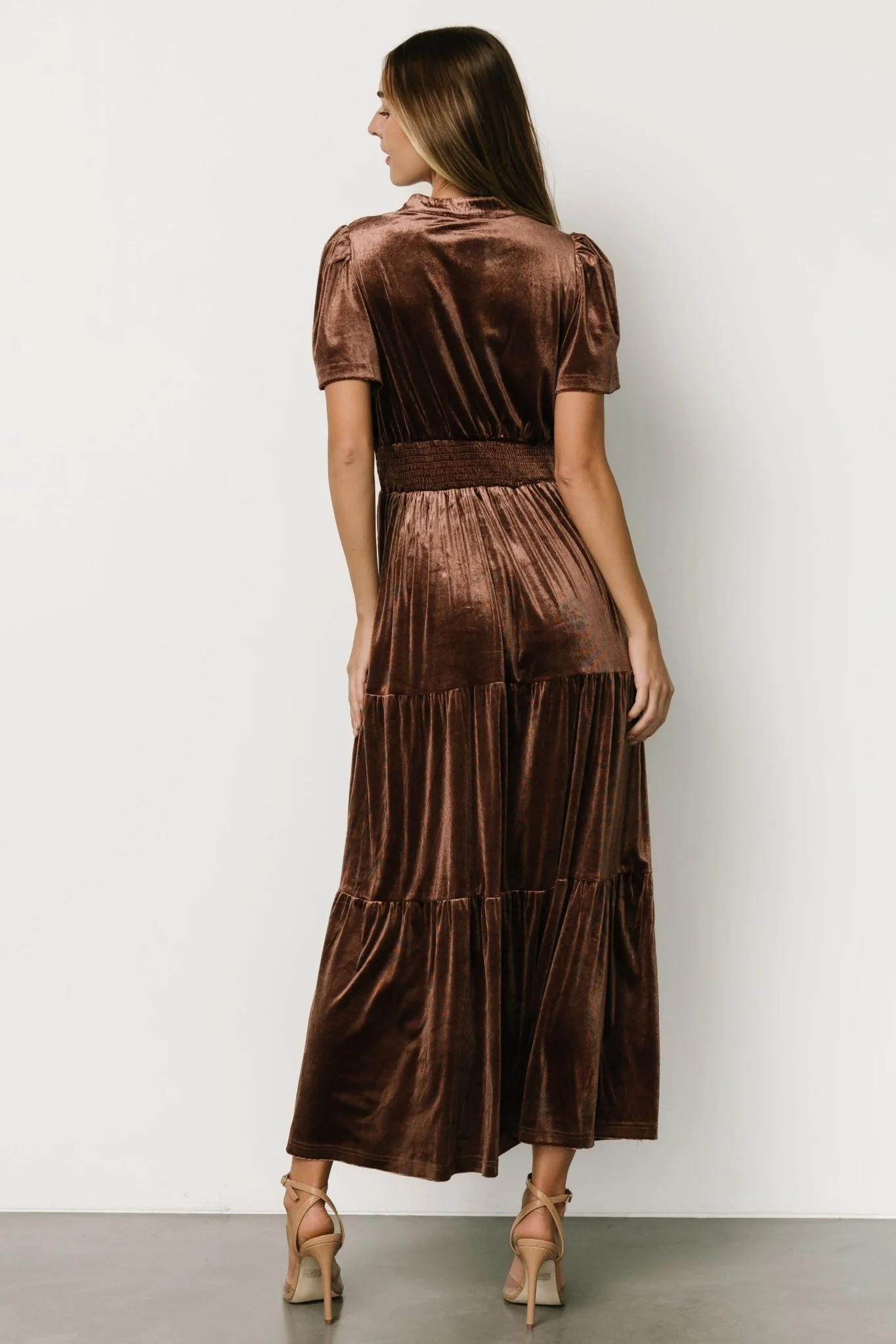 Maida Embroidered Velvet Dress | Chocolate