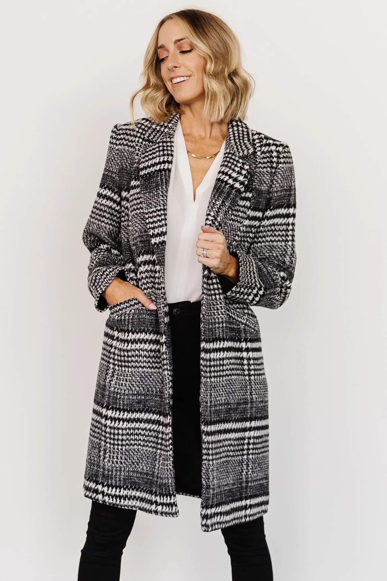 Townley Houndstooth Coat | Black + Off White