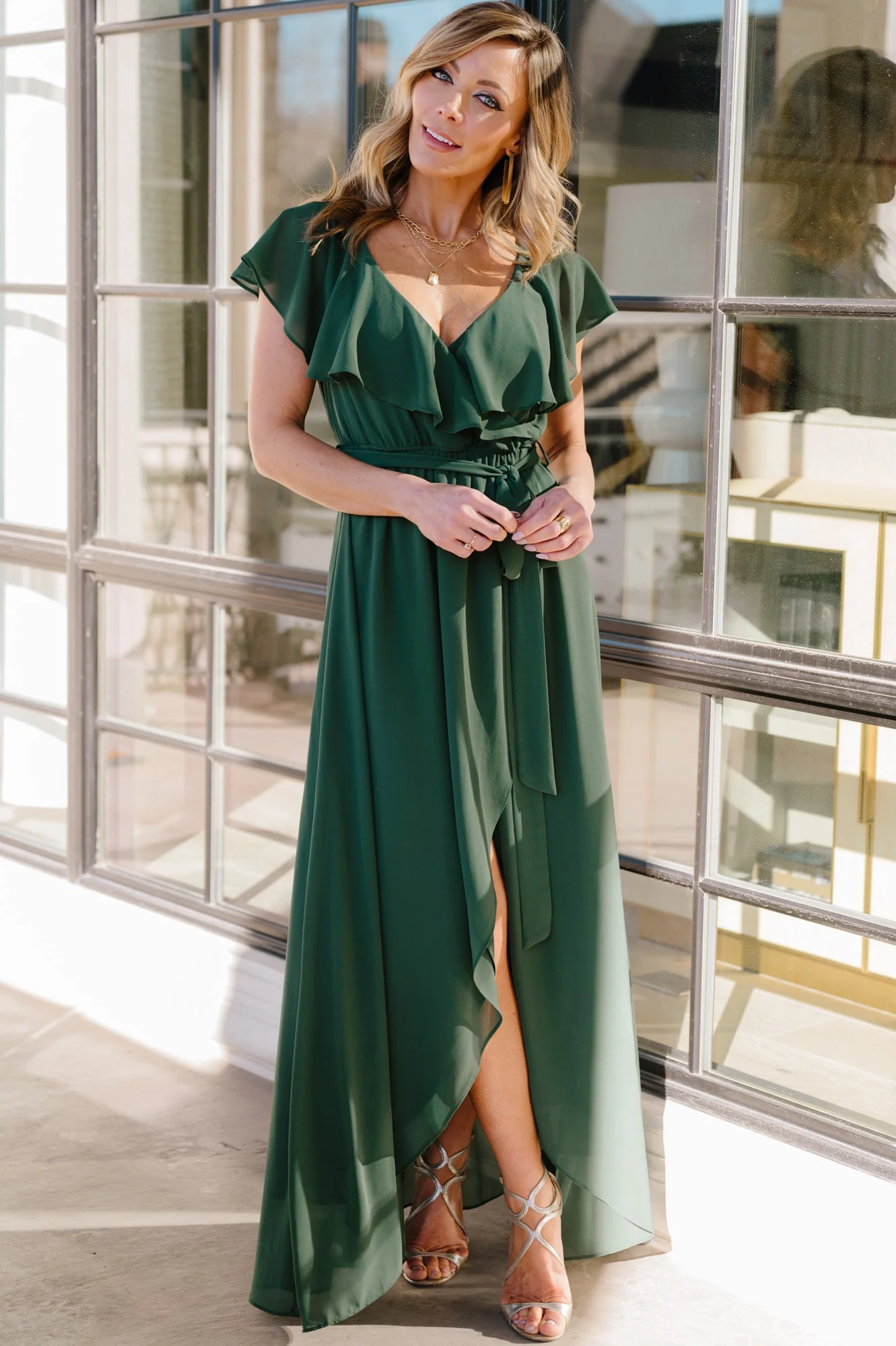 Katya Ruffle Maxi Dress | Evergreen